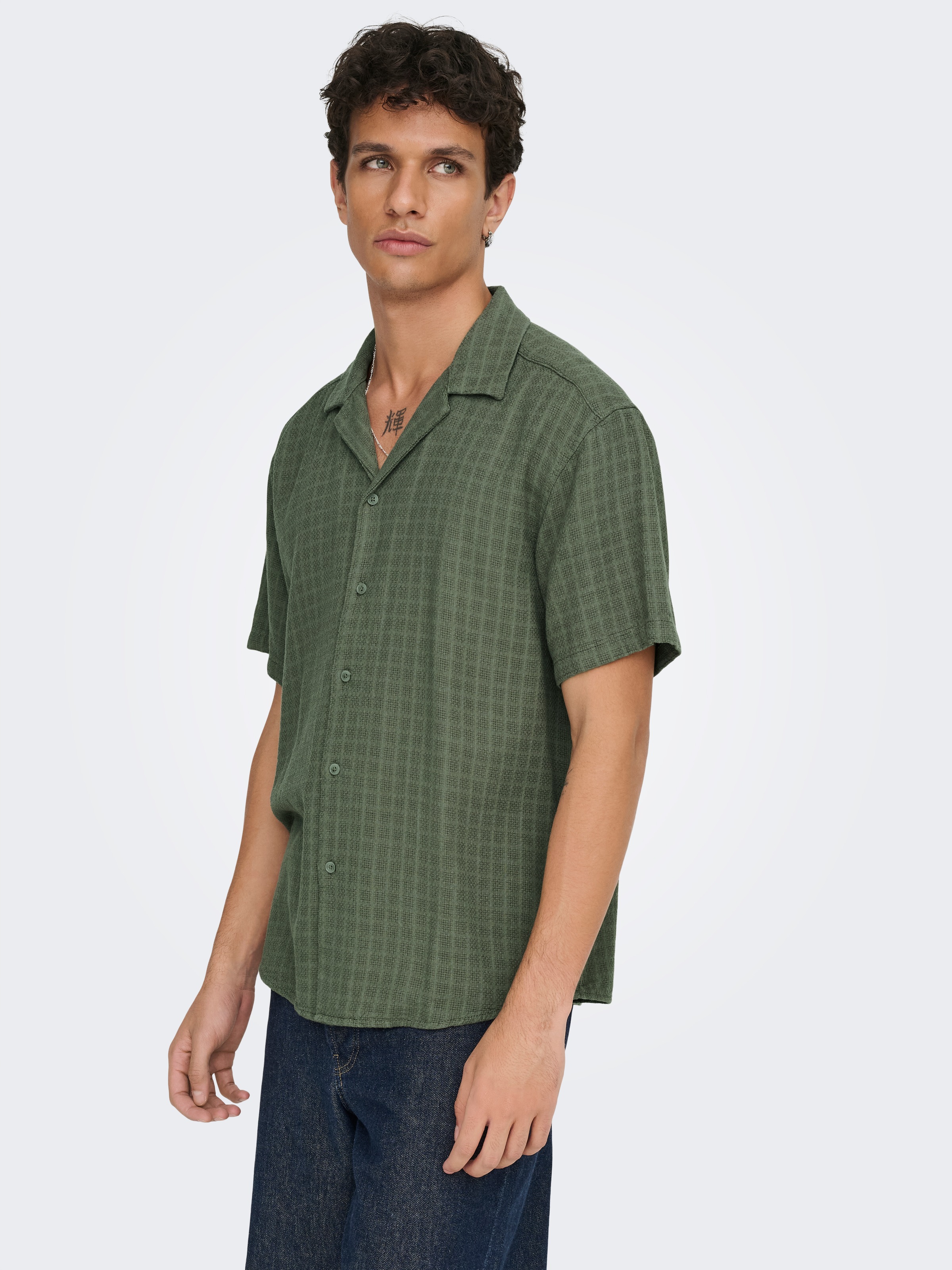 ONLY & SONS ONSLATHAM Herren Kurzarmhemd Dusty Olive XL 2
