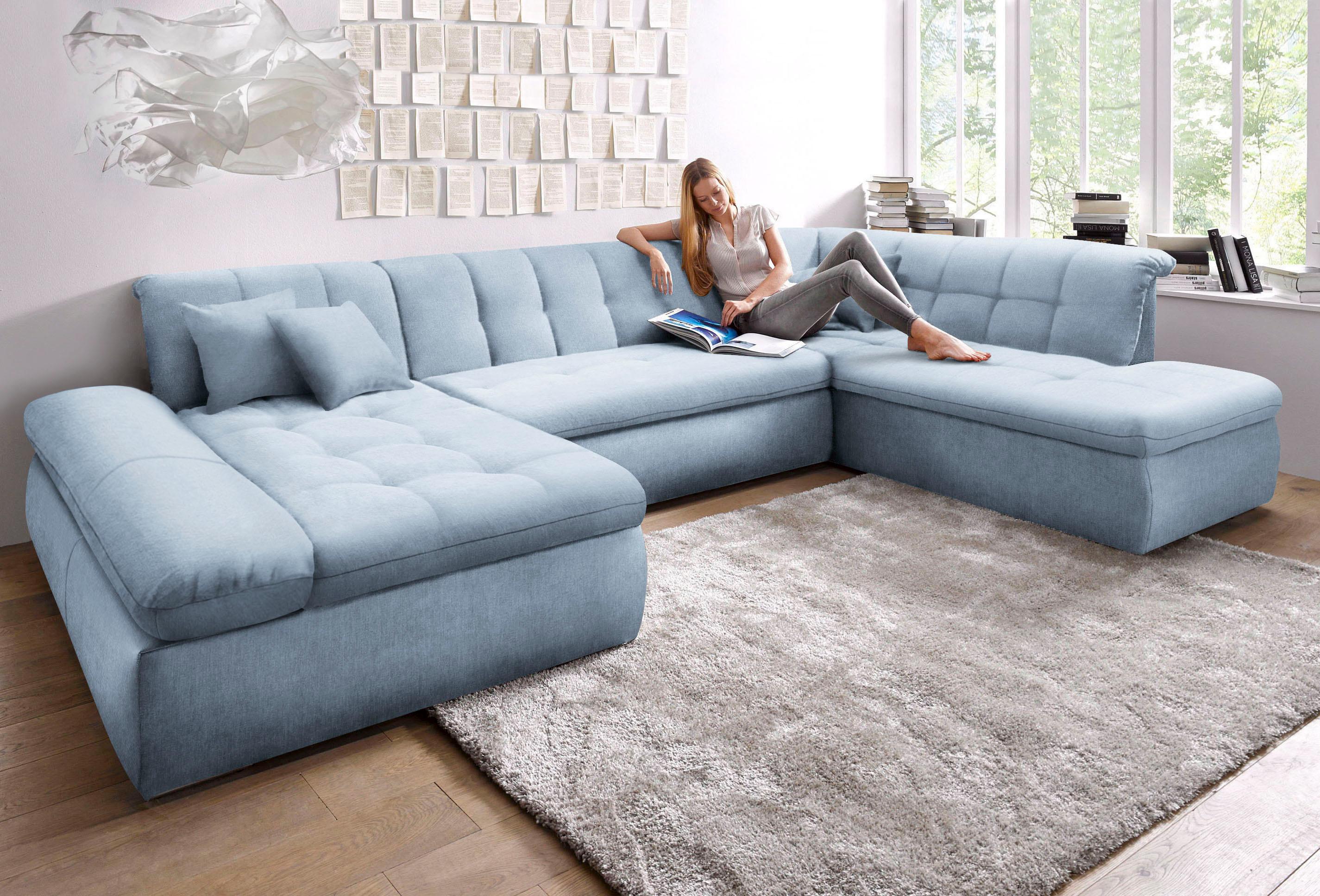 DOMO collection Wohnlandschaft "NMORIC im XXL-Format, 353x216x80 cm, inkl. Zierkissen U-Form" wahlweise mit Bettfunktion und Armlehnenverstellung