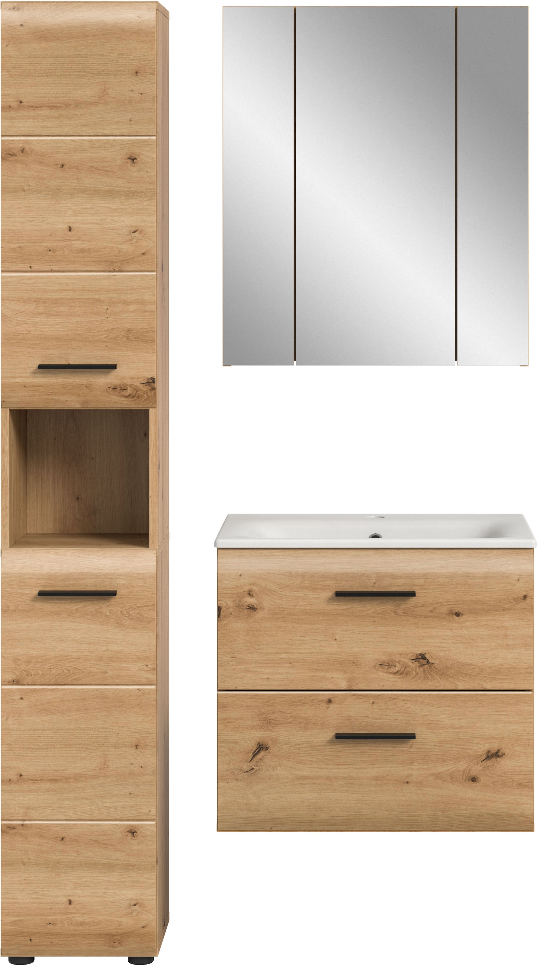 INOSIGN Badezimmer-Set, (Set, 4 St.), Florenz, Badkombination 4-tlg., Artisan Oak NB, inkl. Waschbecken