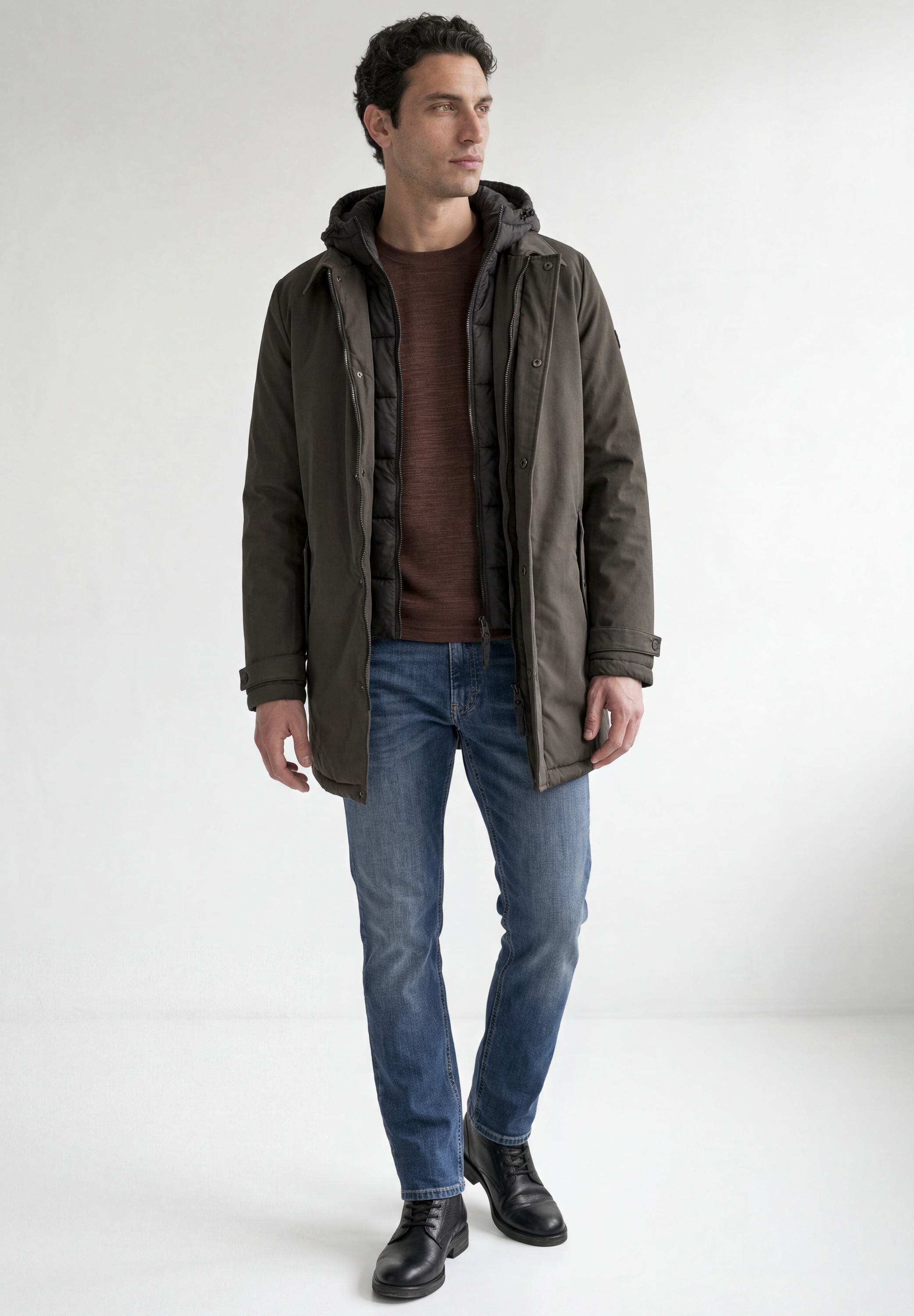 STREET ONE MEN Steppjacke mit Kapuze mit abnehmbarer Kapuze