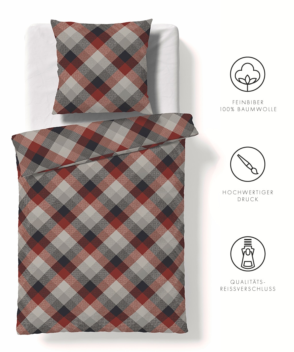 fleuresse Bettwäsche "Aspen" 2 Stk. tlg. Feinbiber mit Karo günstig online kaufen