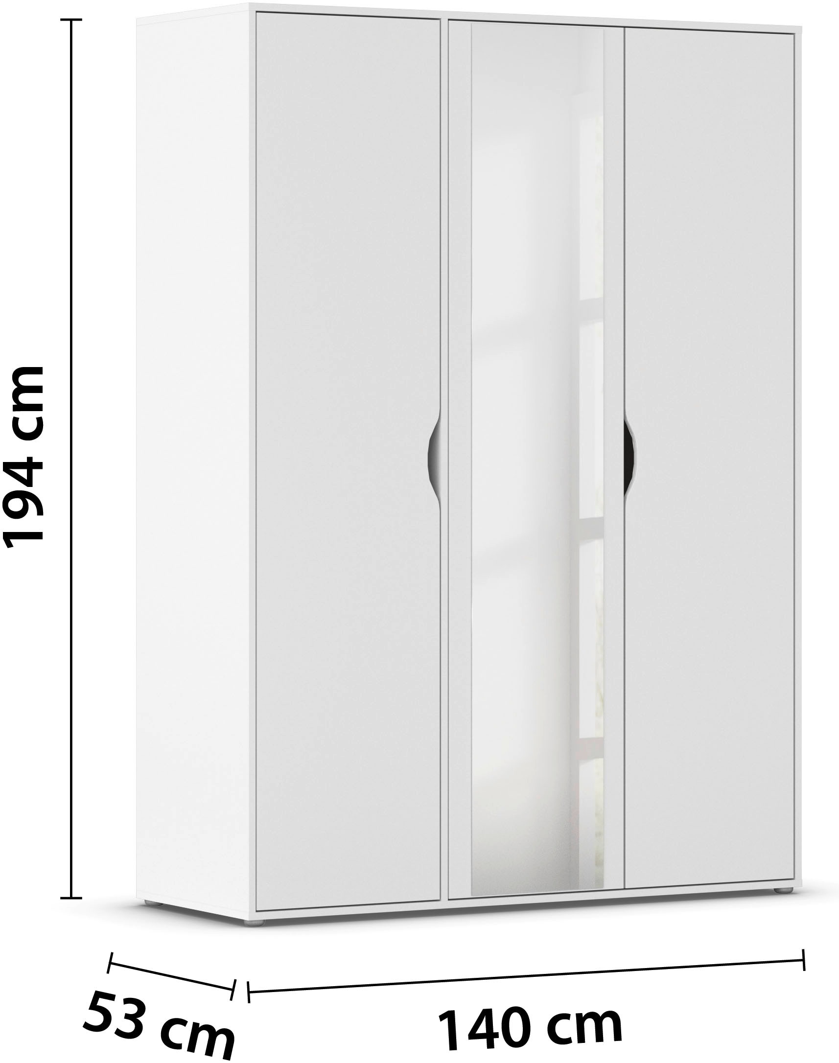 rauch Drehtürenschrank »Kleiderschrank Schrank Garderobe Wäscheschrank NARAI mit Spiegel«, (in 3 verschiedenen Ausstattungen BASIC/CLASSIC/PREMIUM), Griffausfräsungen für eine grifflose Optik TOPSELLER MADE IN GERMANY