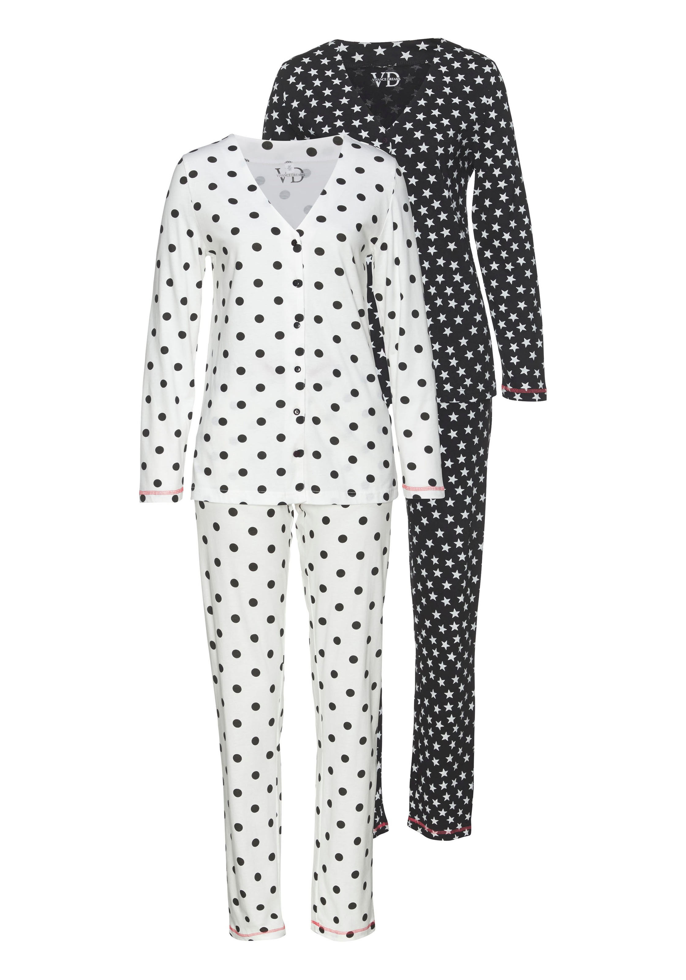 Vivance Dreams Pyjama 2er Pack, 4 tlg. mit großen Punkten und Sternen günstig online kaufen