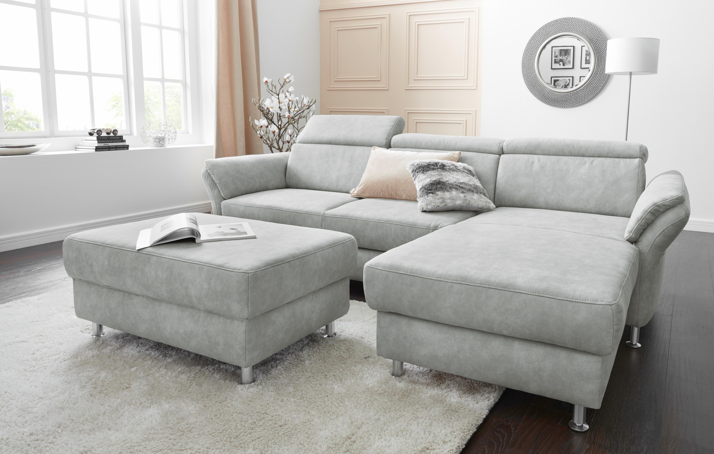Hocker SIT & MORE "Avignon", grau (hellgrau), B:102cm H:45cm T:67cm, Struktur (100% Polyester);Flachgewebe (90% Polyester, 10% Polyamid);Luxus-Microfaser (100% Polyester), Hocker, Hocker
