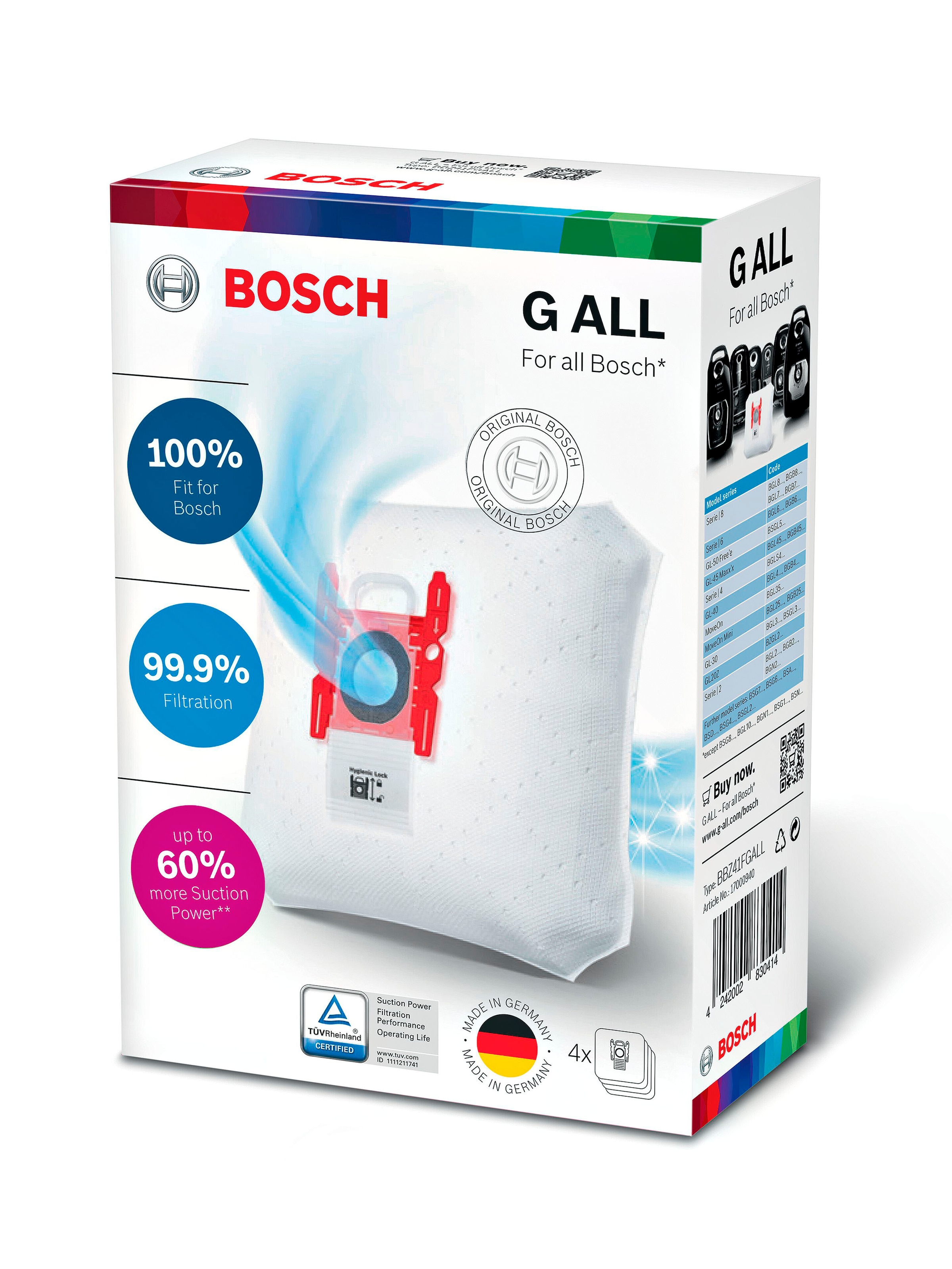 BOSCH Staubsaugerbeutel »BBZ41FGALL«, (Packung, 1 St.), PowerProtect (4 Staubbeutel)