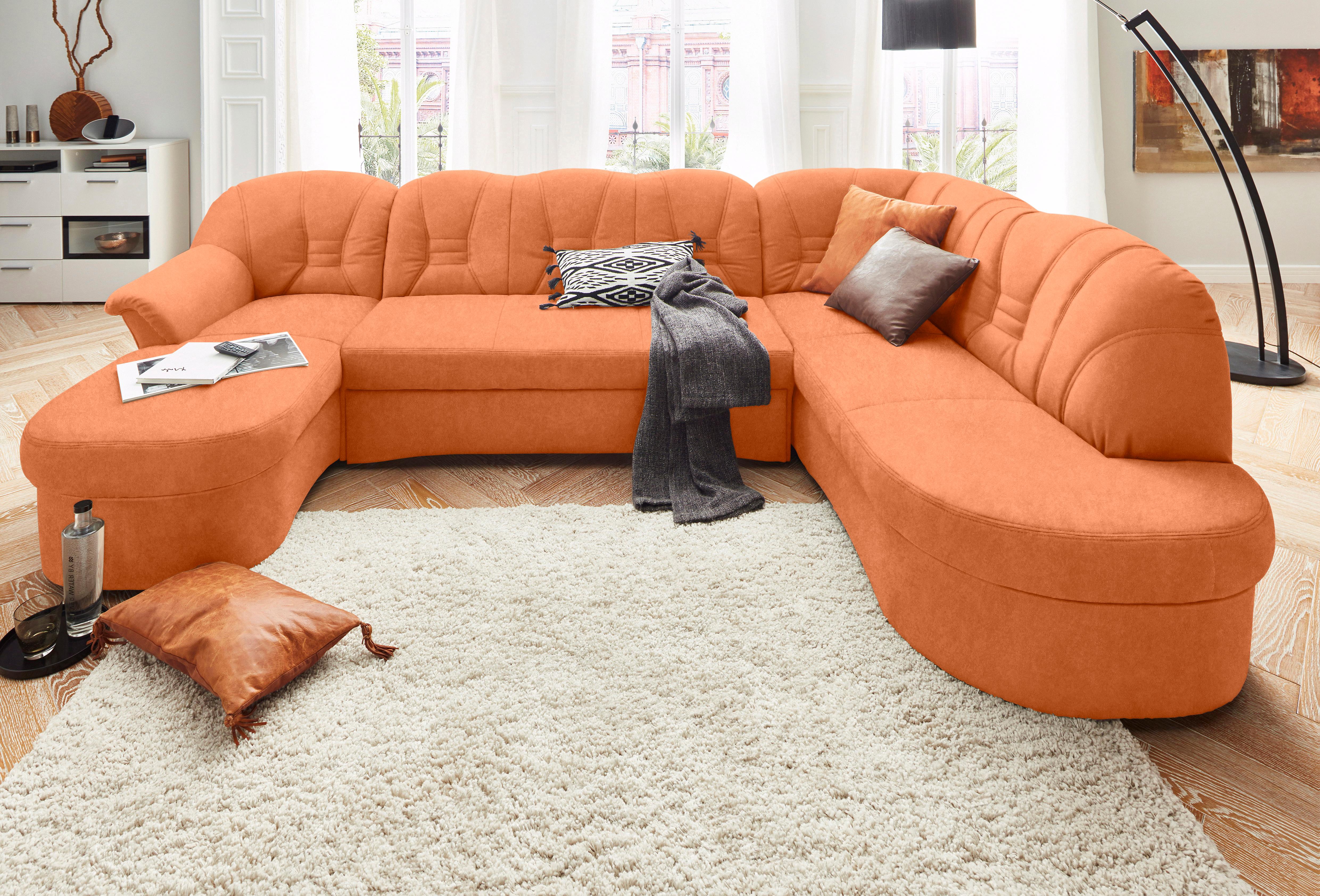 DOMO collection Wohnlandschaft "ELVA 293x180x84 cm, elegante Rückensteppung, U-Form" whlw. mit Bettfunktion und Federkern
