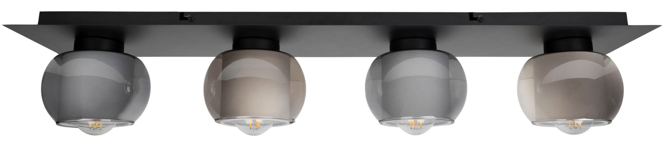 OTTO home Deckenleuchte »Tanissa« E27 1 Stk. eckig, 4 kugelförmige Rauchglas-Schirme innen mit Stoff, 4x E27 exkl.