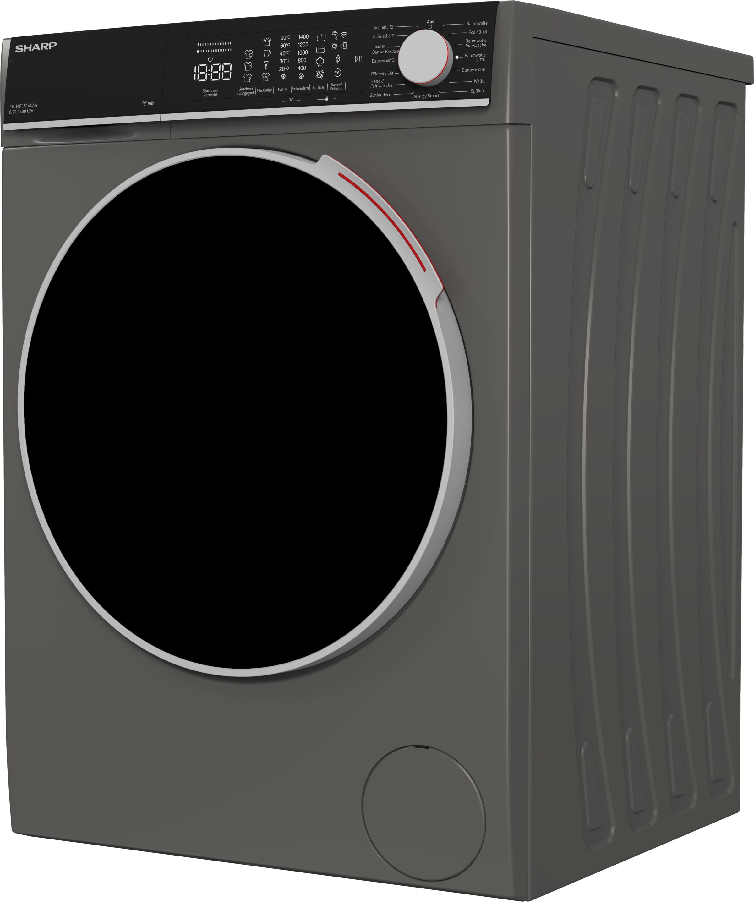Sharp Waschmaschine Microfiber »ES-MFL814CAA-DE«, 8 kg, 1400 U/min, 8kg / +WIFI / Microfiber / A / Fulltouch / Steam / Espresso Grey