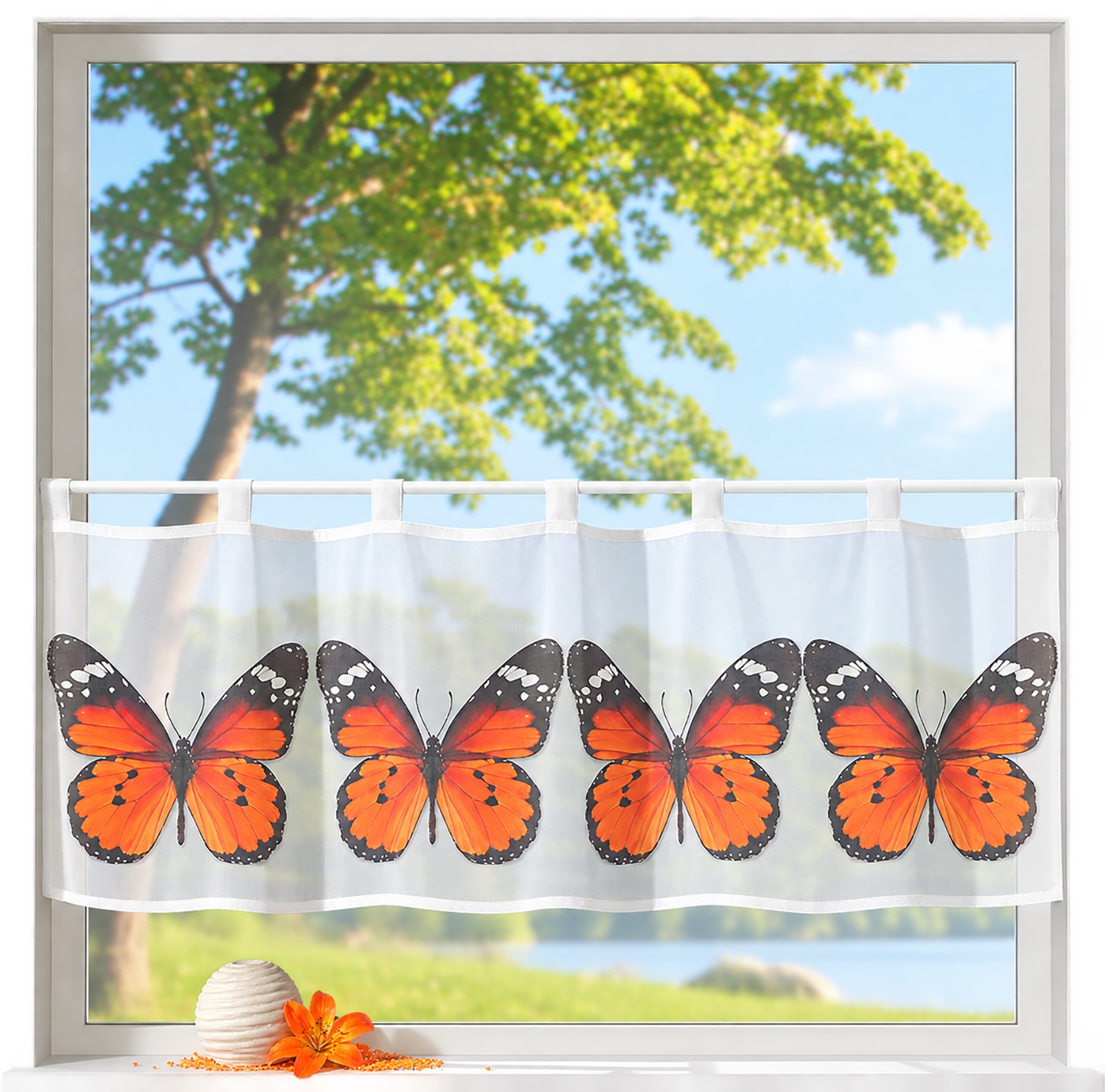 Weckbrodt Scheibengardine »Alisa« Schlaufen 1 Stk. tlg. Bistro,  Voile, bedruckt, Schmetterling; HxB 45x120cm, Gardine, Store