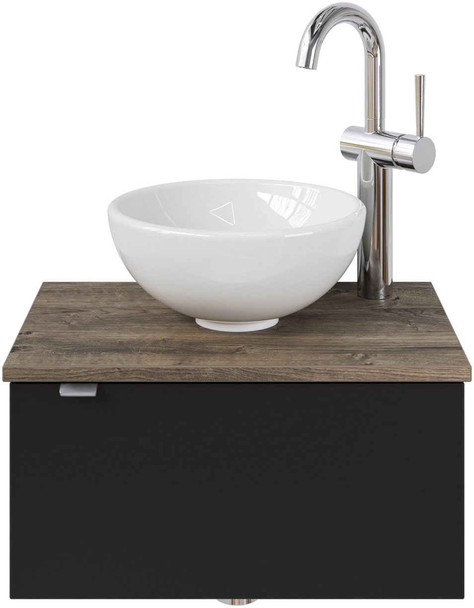 Saphir Waschtisch "Serie 6915 Waschschale mit Unterschrank für Gästebad, Gäste WC", 51 cm mit Keramik-Aufsatzbecken und 