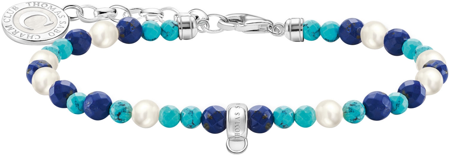 THOMAS SABO Charm-Armband »mit weißen Perlen und blauen Beads, A2141-158-7-L19v«, mit Lapislazuli, Türkis-Imitat - mit Süßwasserzuchtperle