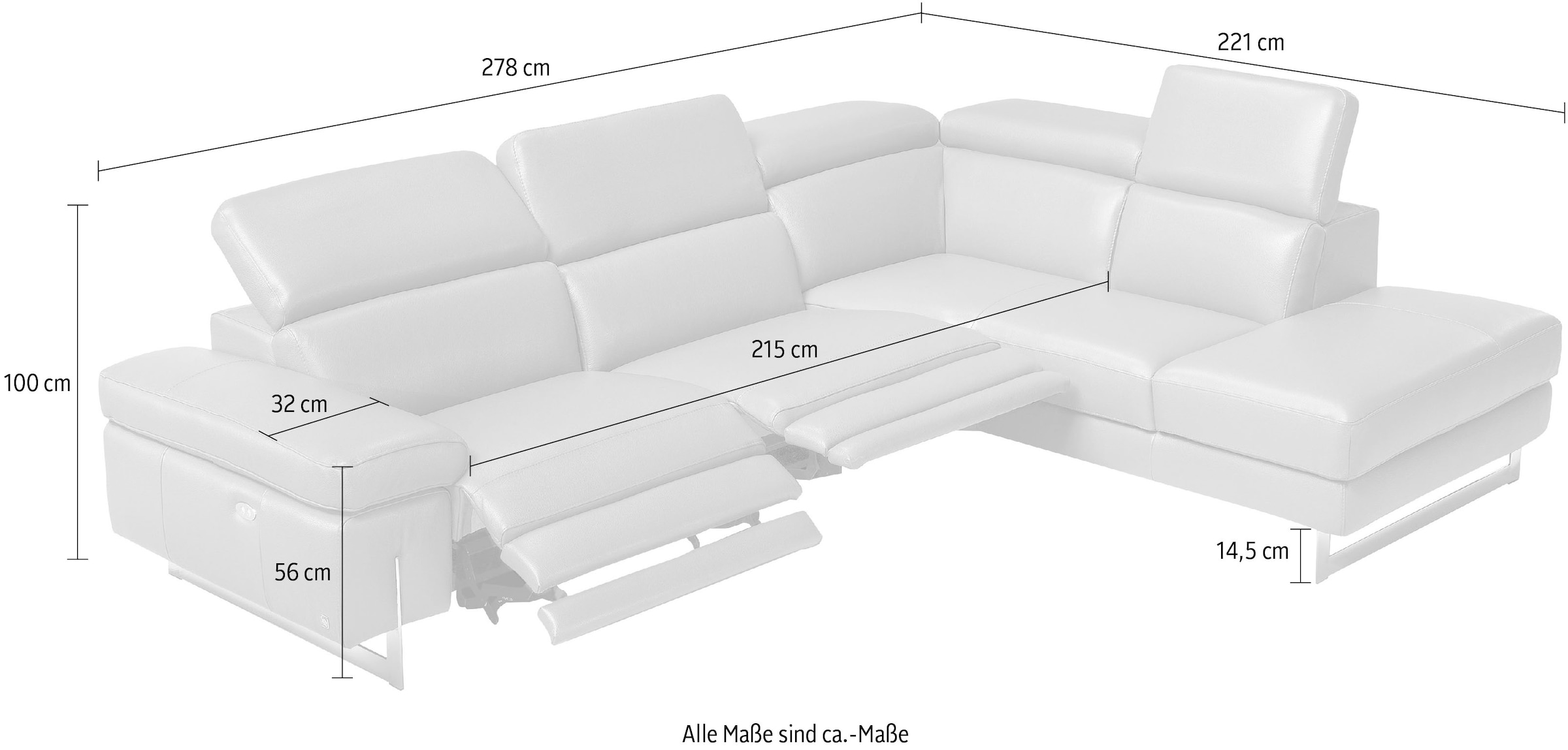 Egoitaliano Ecksofa »Candice«, inkl. 2 elektrischer Relaxfunktionen, Bedienung über Taste an Armlehne