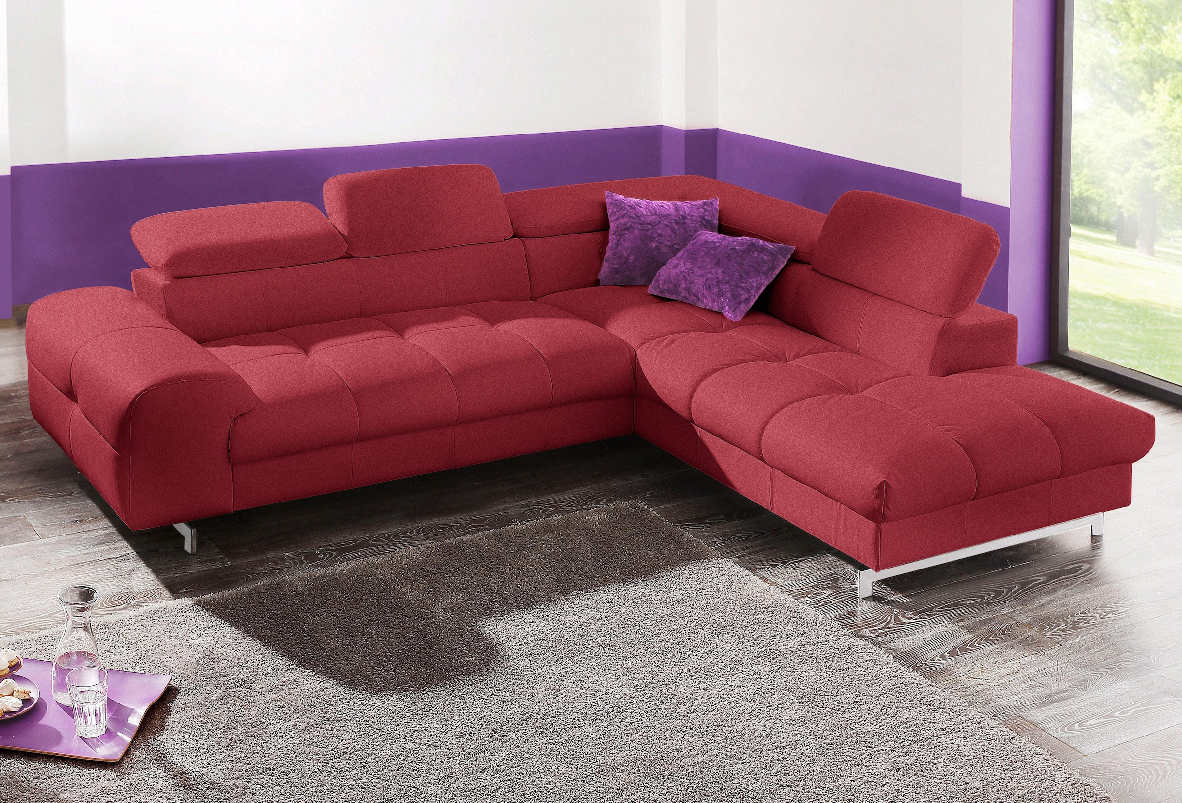 COTTA Ecksofa "Chef bequem, tolle Verarbeitungsdetails, Breite 262cm, L-Form" mit Kopfteilverstellung, edle Metallkufen, optional Schlaffunktion