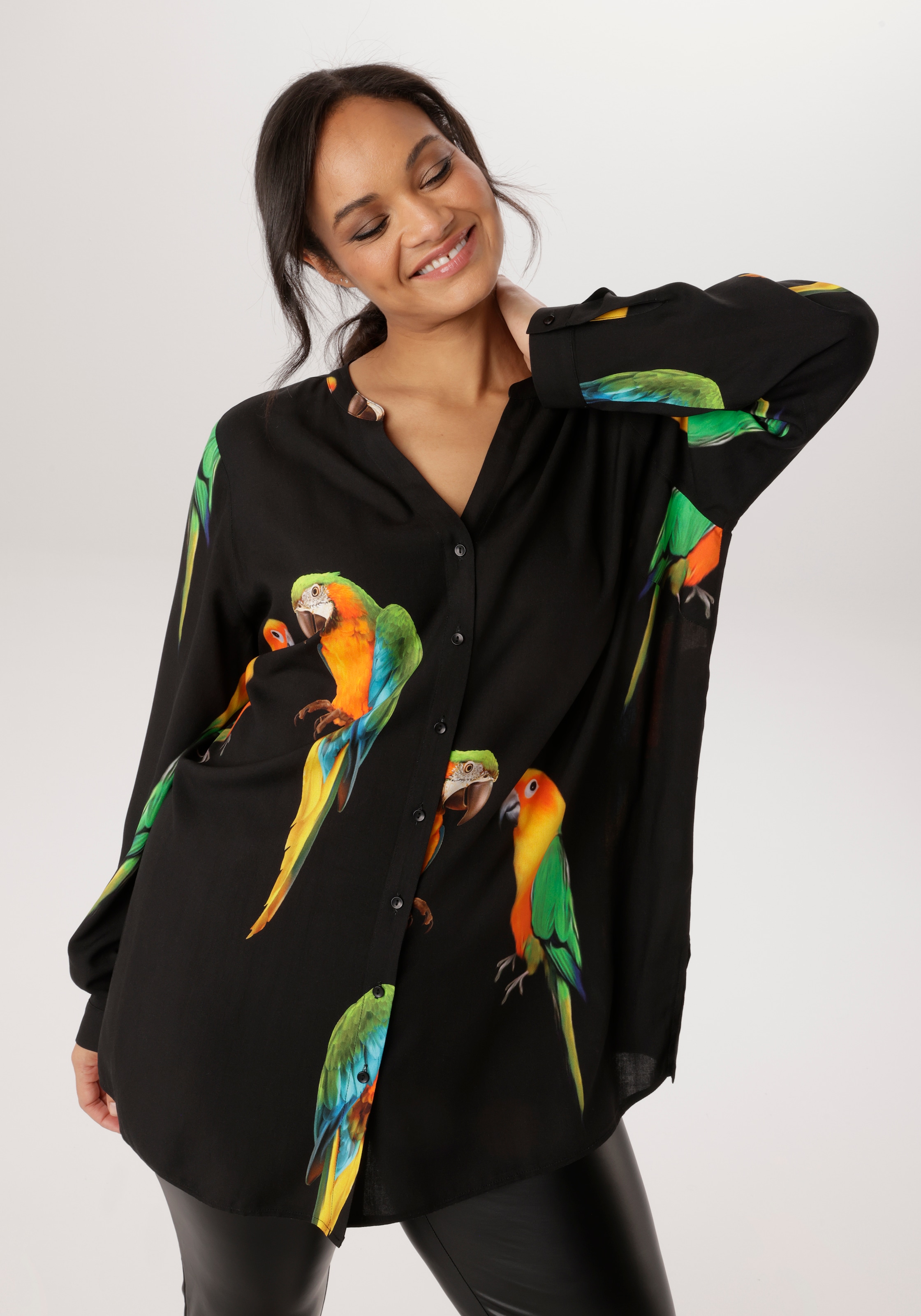 Aniston PLUS Longbluse Mit ausgefallenen Papgeien Druck - NEUE KOLLEKTION günstig online kaufen