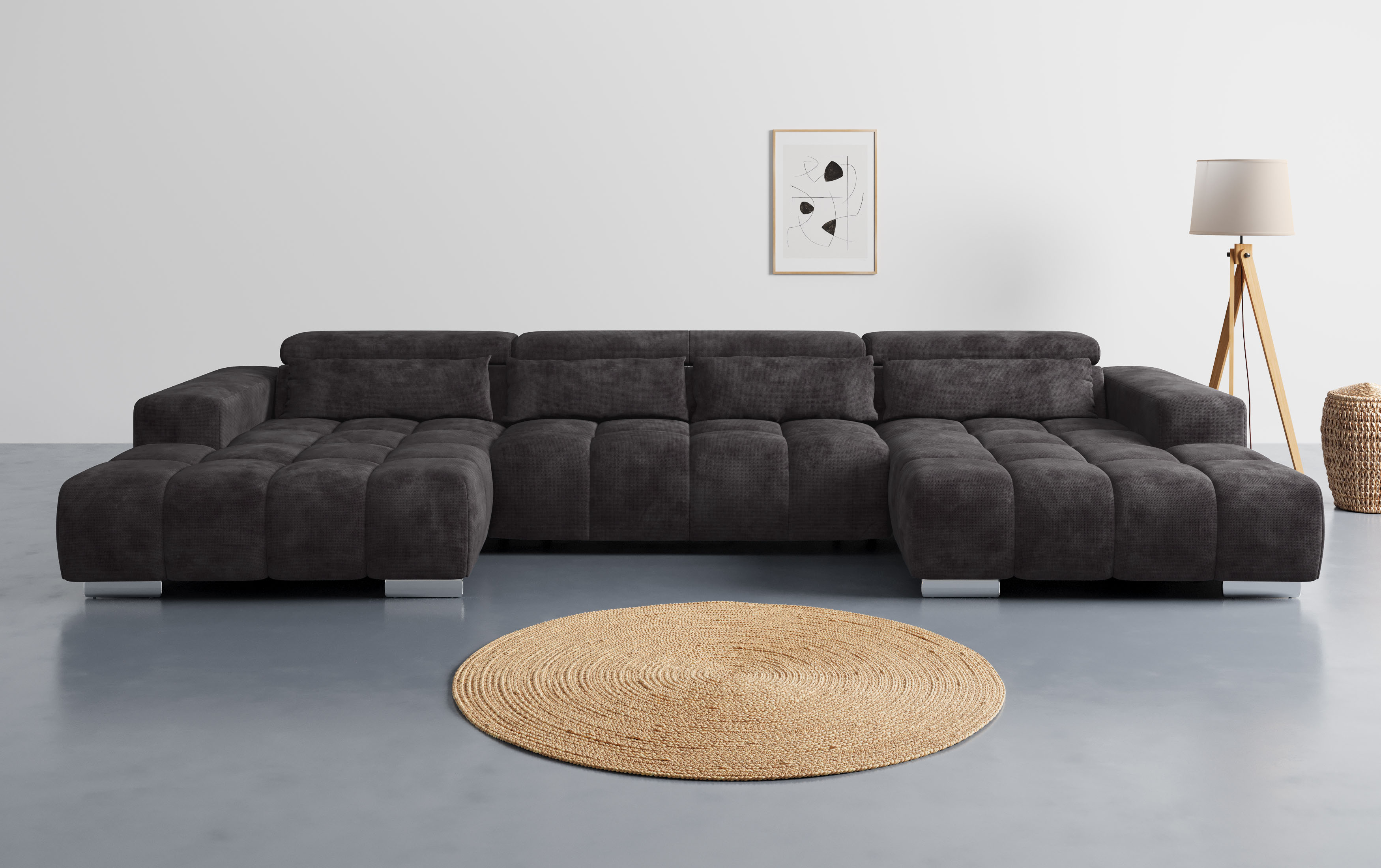 COTTA Wohnlandschaft "Orion U-Form, B: 400 cm" Kopfteilverstellung & 4 Kissen, optional elektr. Sitztiefenverstellung