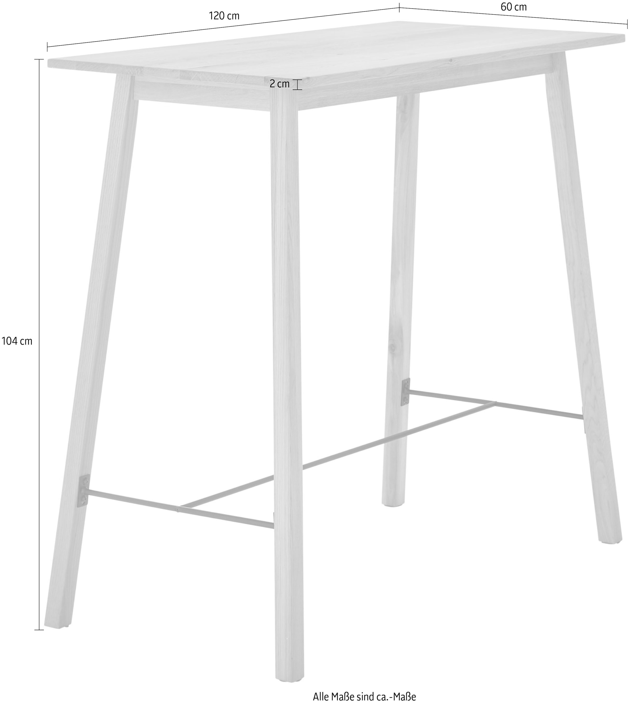 Stolkom Bartisch »Jules Eiche Massivholz geölt, Hochtisch BxHxT 120x104x60 cm«, Skandi Look Eiche Massivholz geölt durchgehende Lamelle
