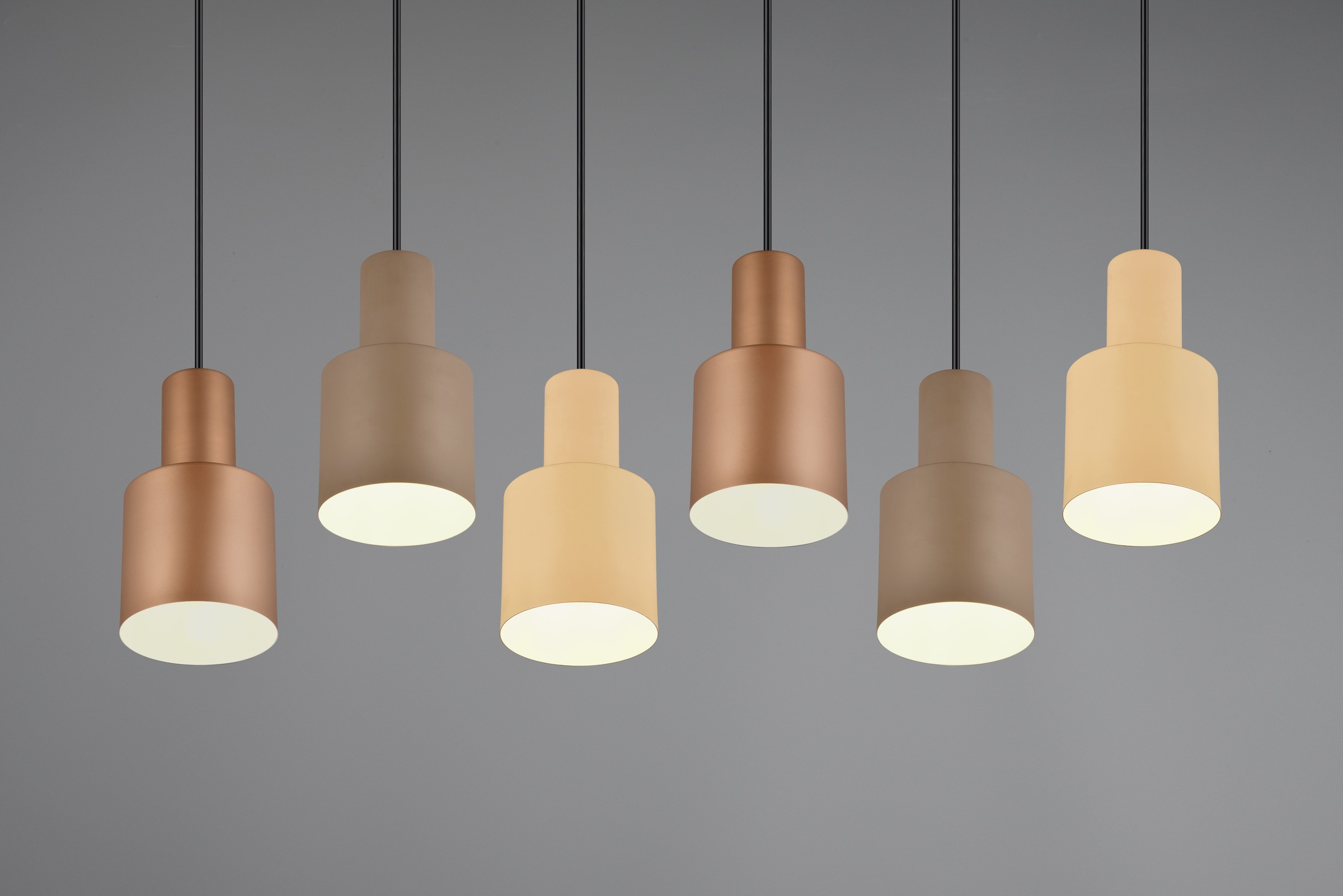 TRIO Leuchten Pendelleuchte »AGUDO, Hängelampe 6-flammig exkl 6xE27 max 40W höhenverstellbar« E27 1 Stk. warmweiß - kaltweiß mehrfarbige Lampenschirme in beige taupe & coffee, Esszimmerlampe