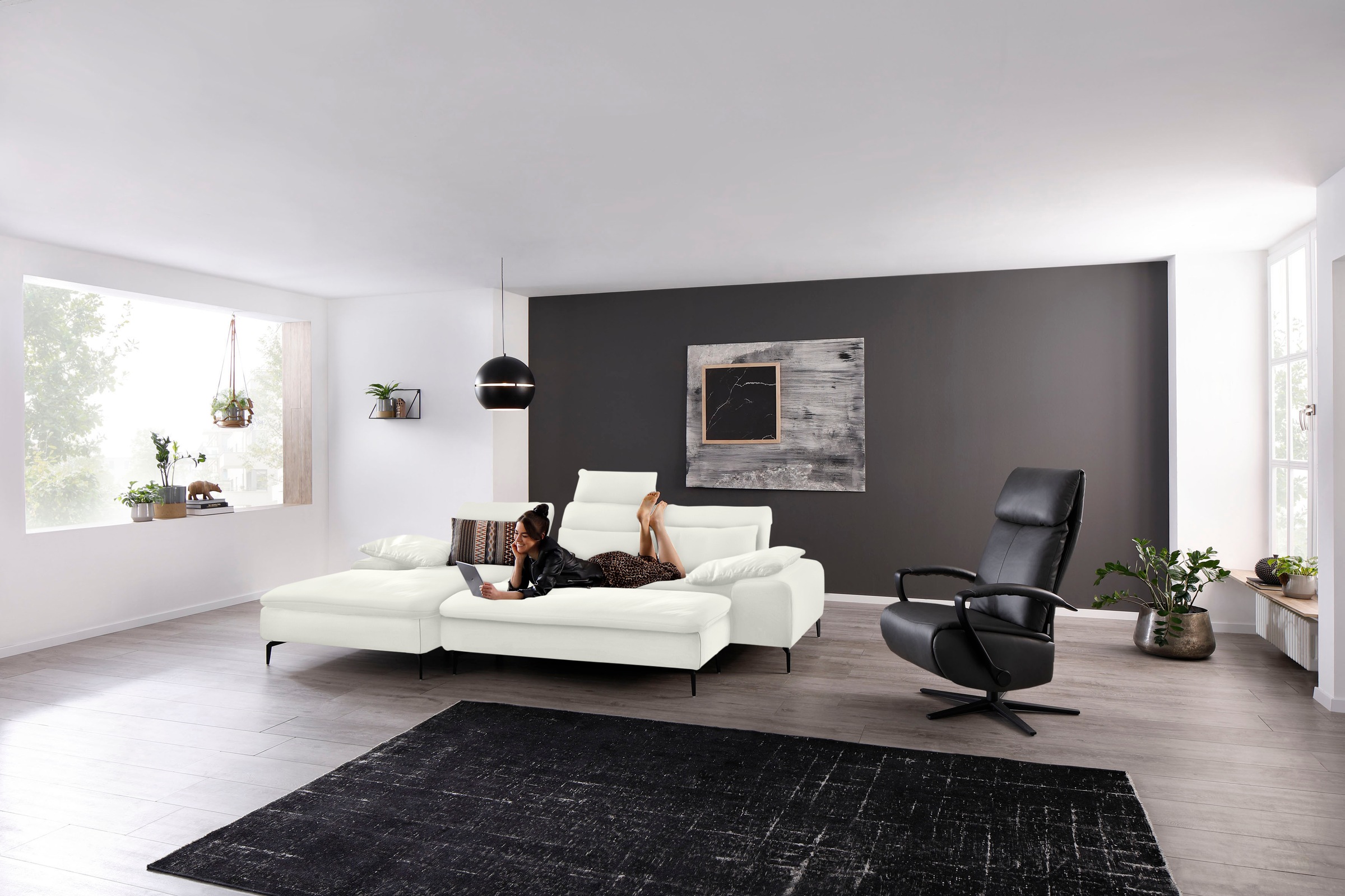 W.SCHILLIG Ecksofa »valentinoo, Designsofa, bequem, elegant und zeitlos, L-Form«, (Set), inklusive Hocker, mit Sitztiefenverstellung, Breite 299 cm