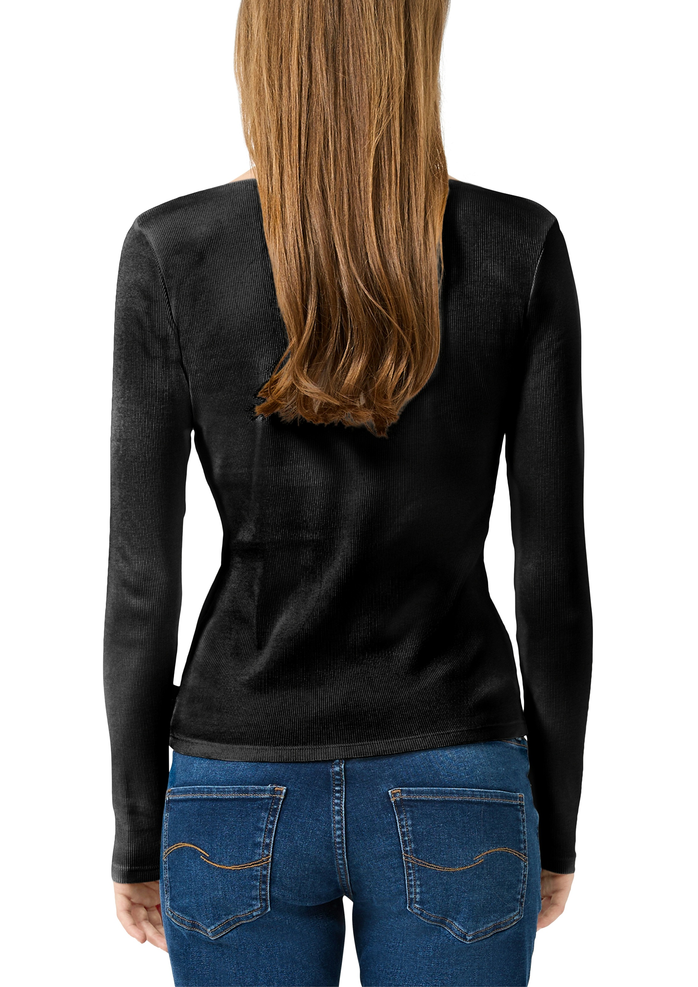 QS Langarmshirt mit Spitzen-V-Ausschnitt günstig online kaufen