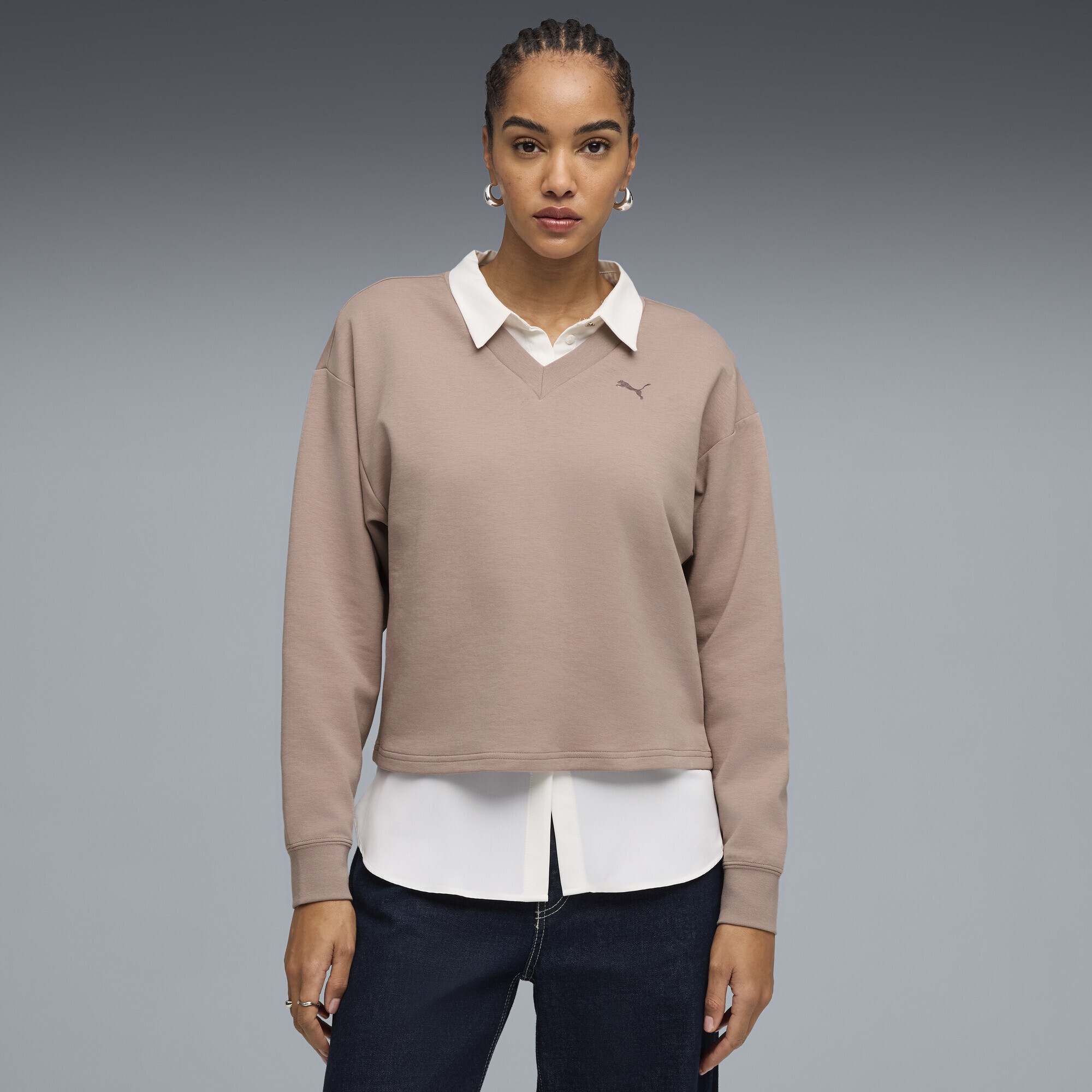 PUMA Sweatshirt "Essentials Elevated Sweatshirt mit V-Ausschnitt Damen" günstig online kaufen