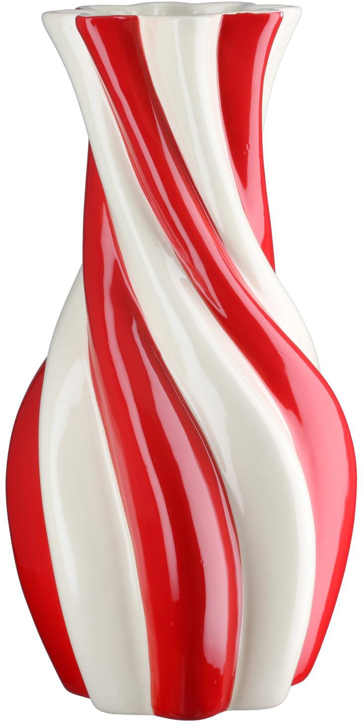GILDE Tischvase "Vase, Kegel, "Candy", gestreift, Keramik, creme, rot" Vase Candy Dekovase modern Trend Hingucker Geschenkidee