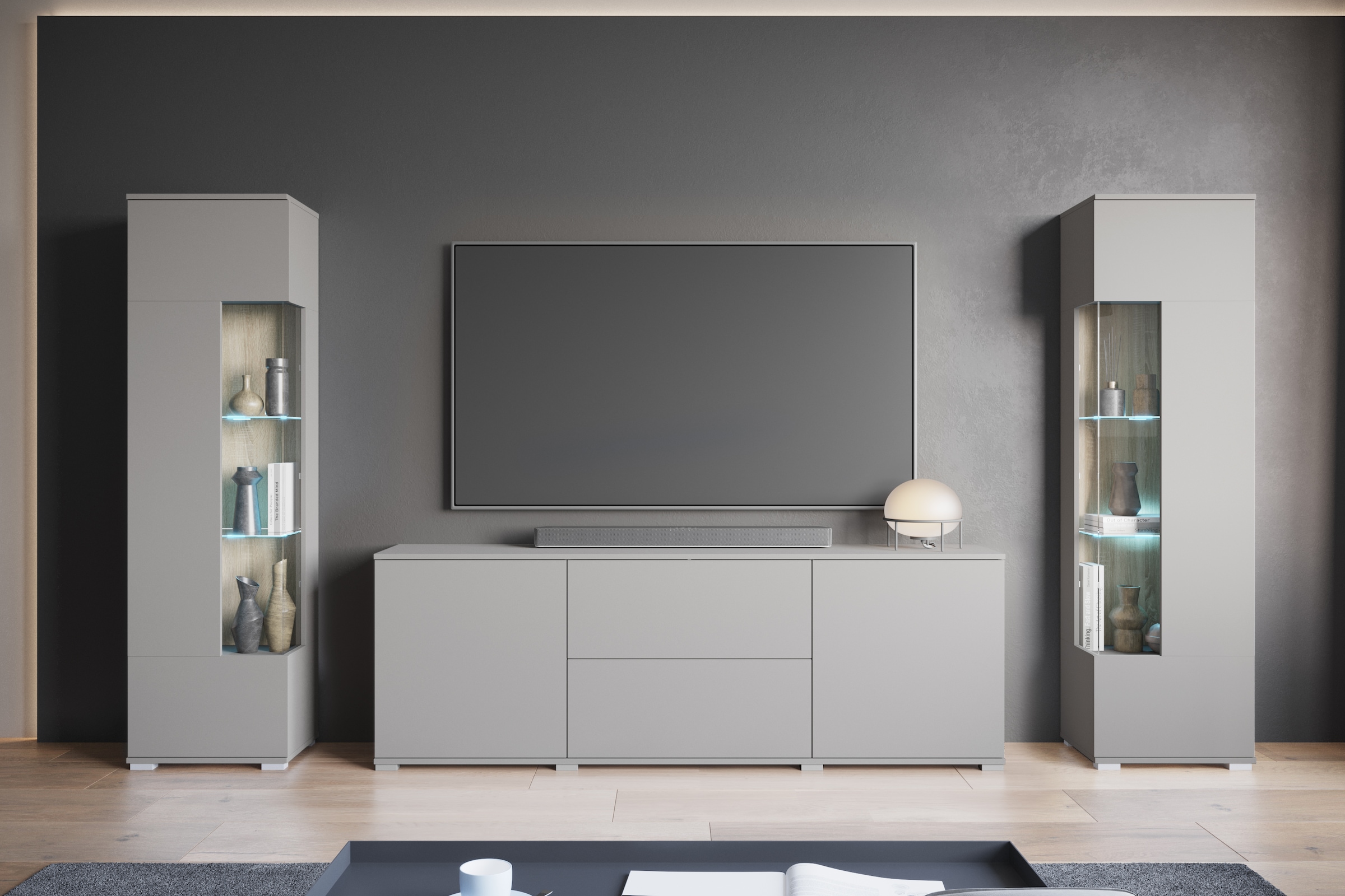 INOSIGN Wohnwand "KENIA" Komplett-Set, 3 Stk. tlg. Vitrinen mit Eckverglasu günstig online kaufen