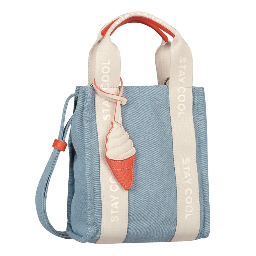 TOM TAILOR Denim Shopper »Azura« Damen Umhängetasche, mit süßem Softeis-Hörnchen Anhänger