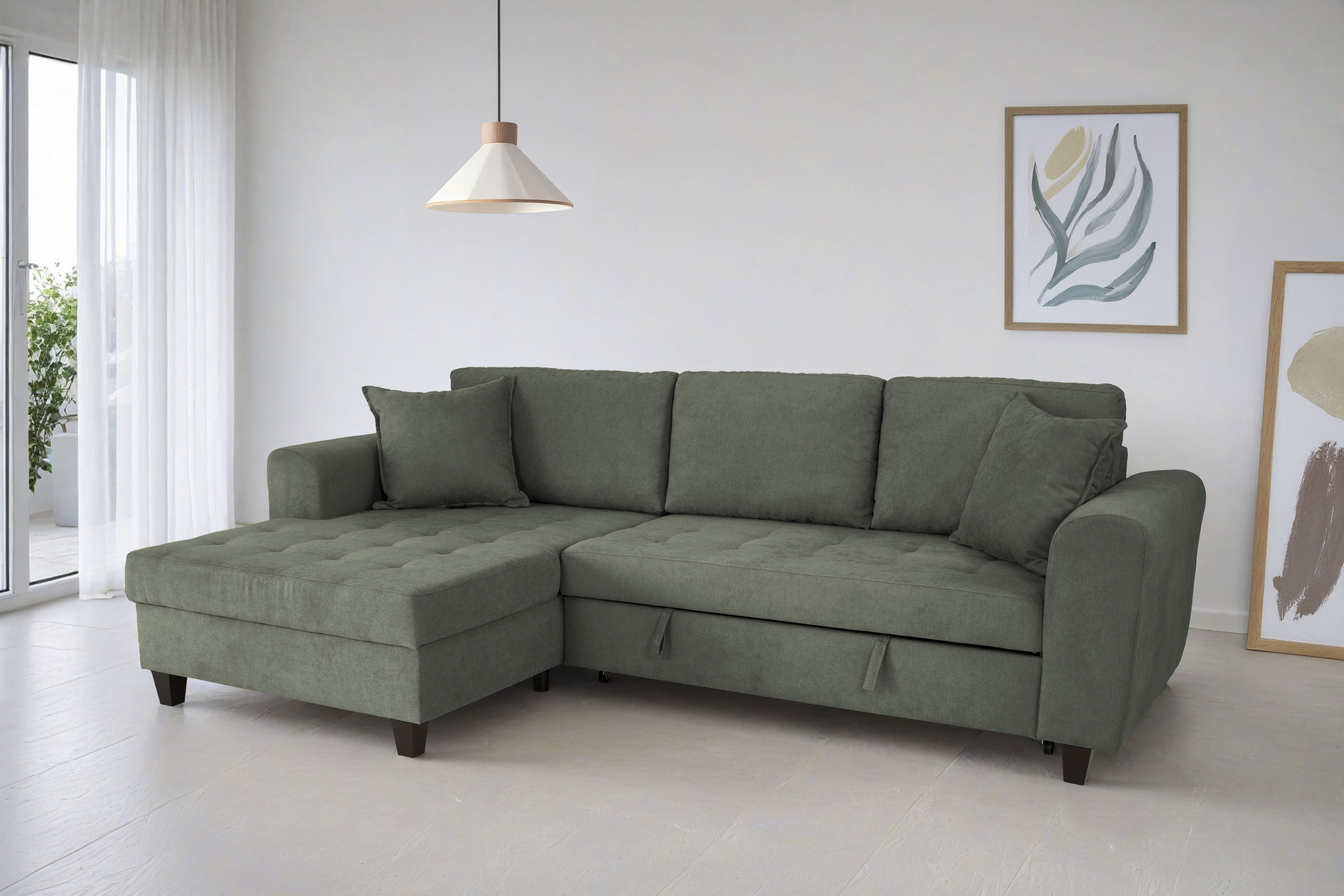 Trends by HG Ecksofa "Moritz L-Form, B: 265 cm" mit Schlaffunktion, Bettkasten & Zierkissen