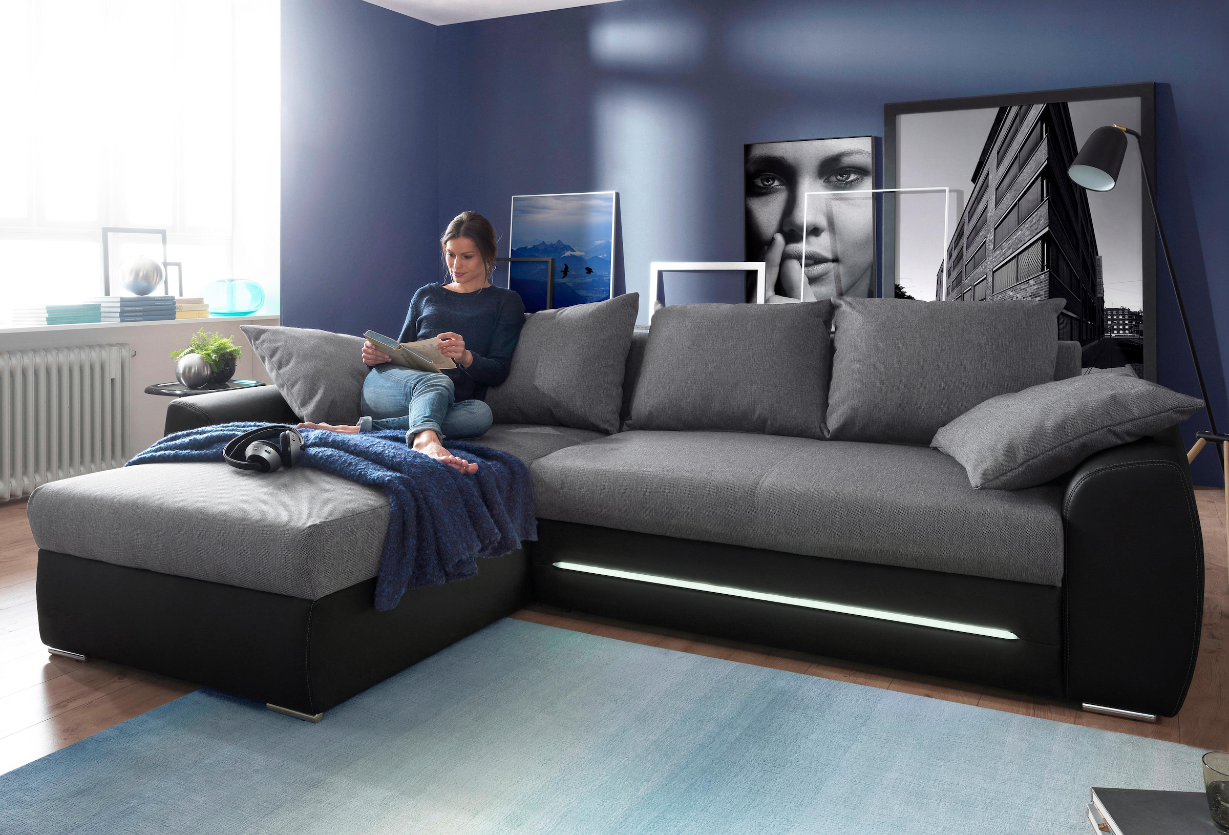 Jockenhöfer Gruppe Ecksofa »Basel«, inklusive LED-Beleuchtung, mit  Bettfunktion und Bettkasten bestellen | BAUR