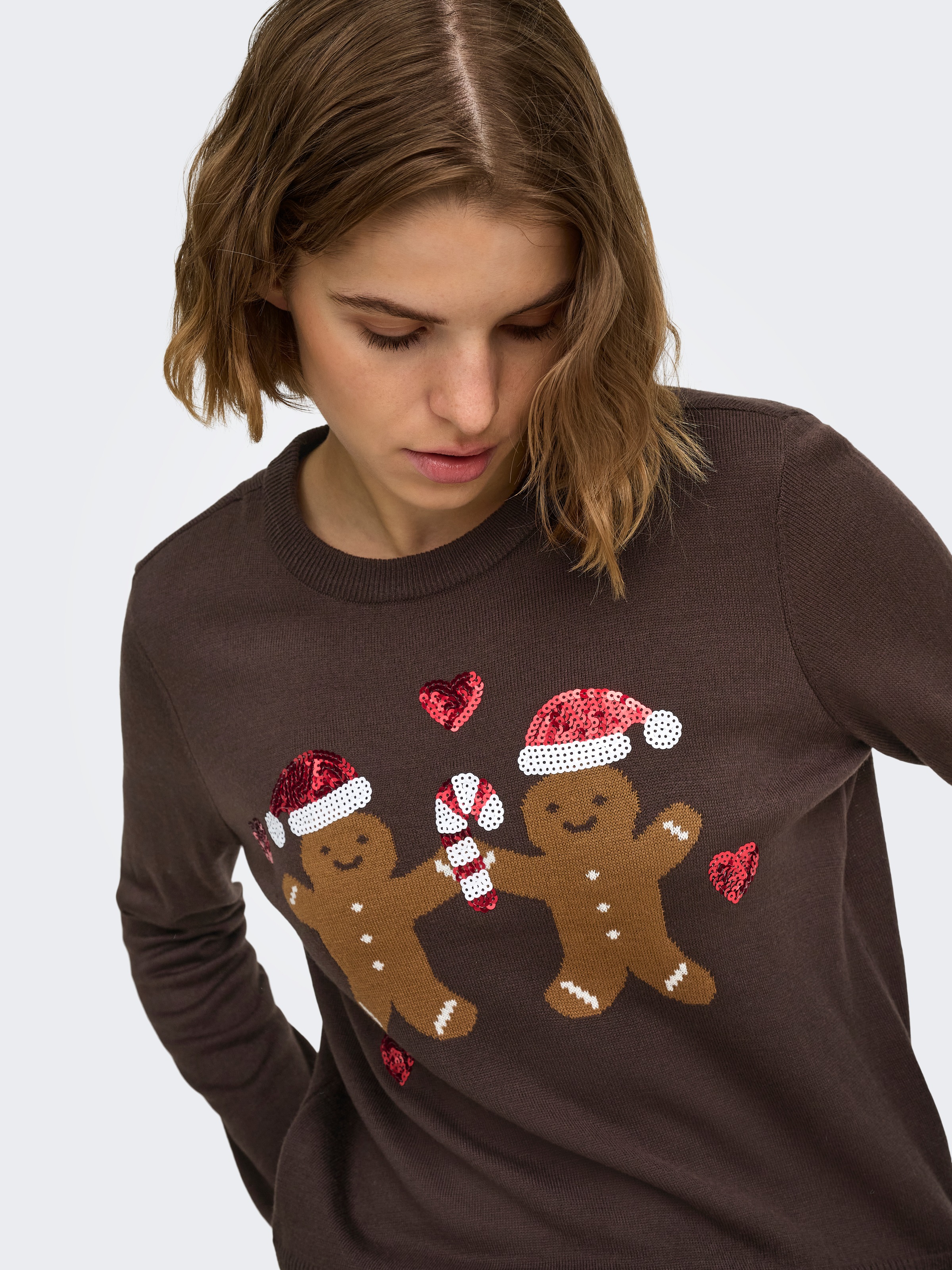 ONLY Weihnachtspullover »ONLXMAS SHINE MOTIVE LS O-NECK KNT« Kunstfaser, regular fit, X-Mas Strickmuster