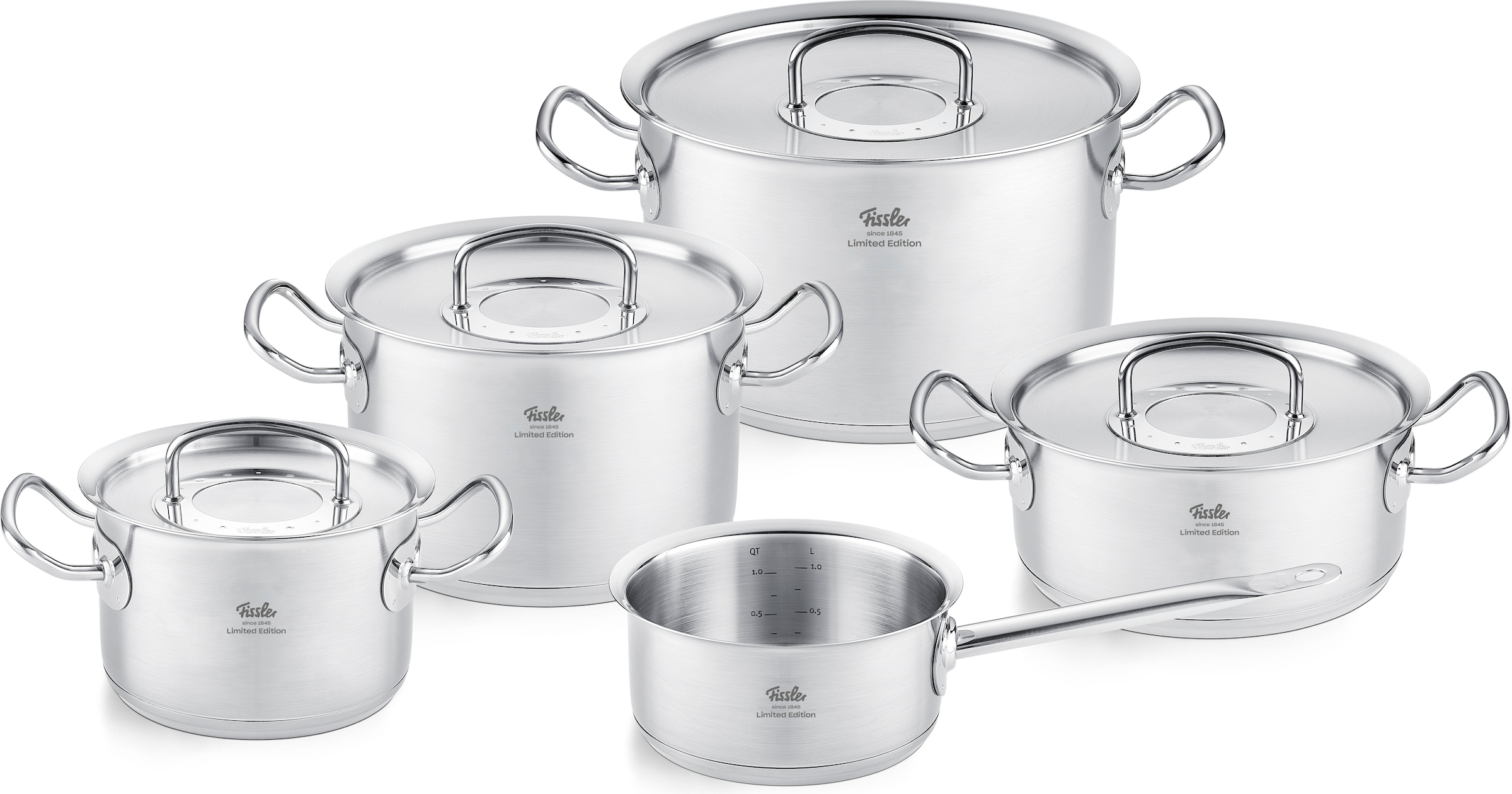 Fissler Topf-Set "Original-Profi Collection Retro" Set, 3 Kochtöpfe,1 Bratentopf, 1 Stielkasserolle, 4 Metalldeckel, 9 Stk. tlg. Edelstahl 18/10