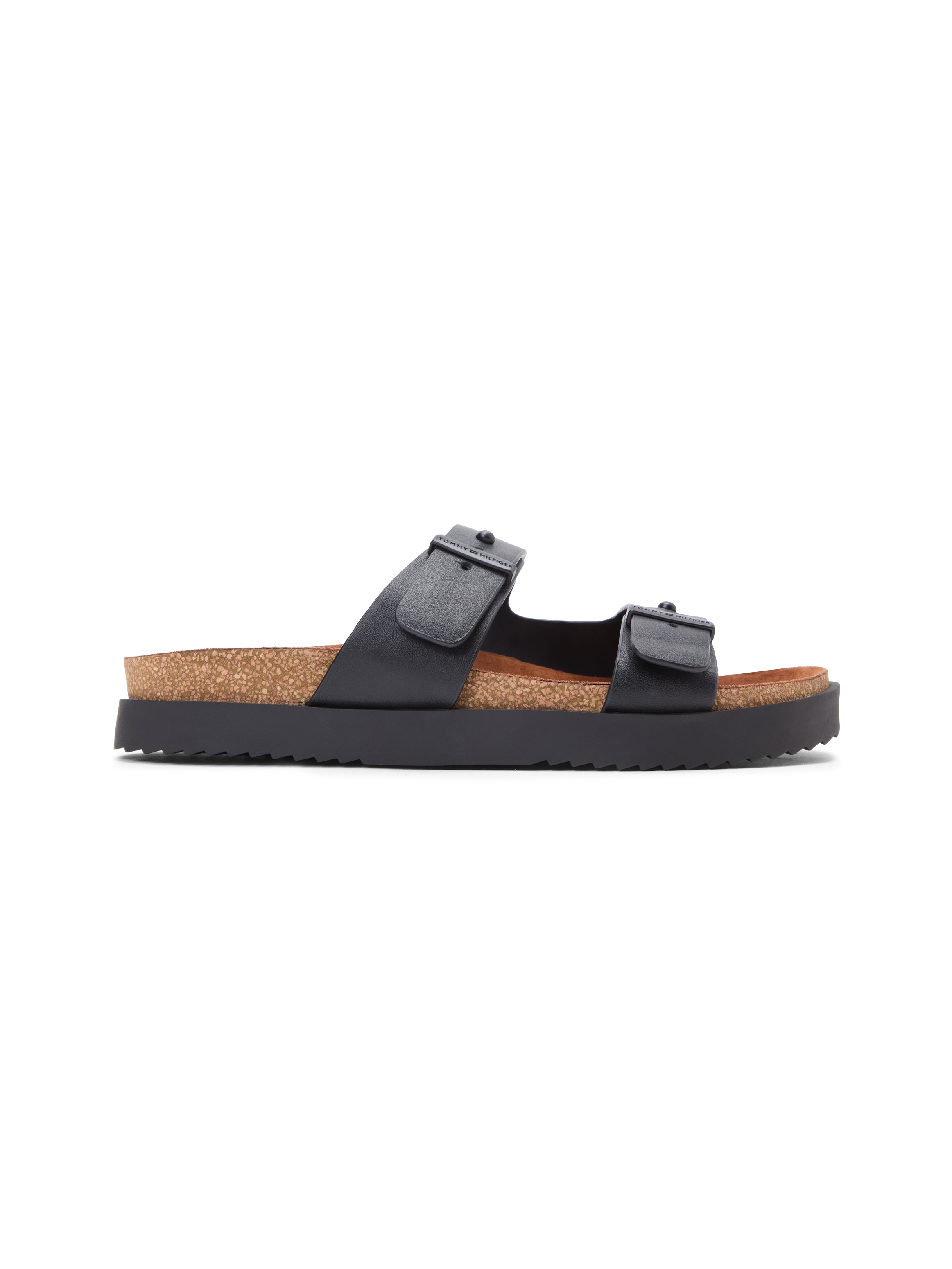 Tommy Hilfiger Pantolette »CORK ADJUSTABLE LTH SANDAL«  Sommerschuh, Bequemschuh, Sandale mit Logoprägung in den Schnallen