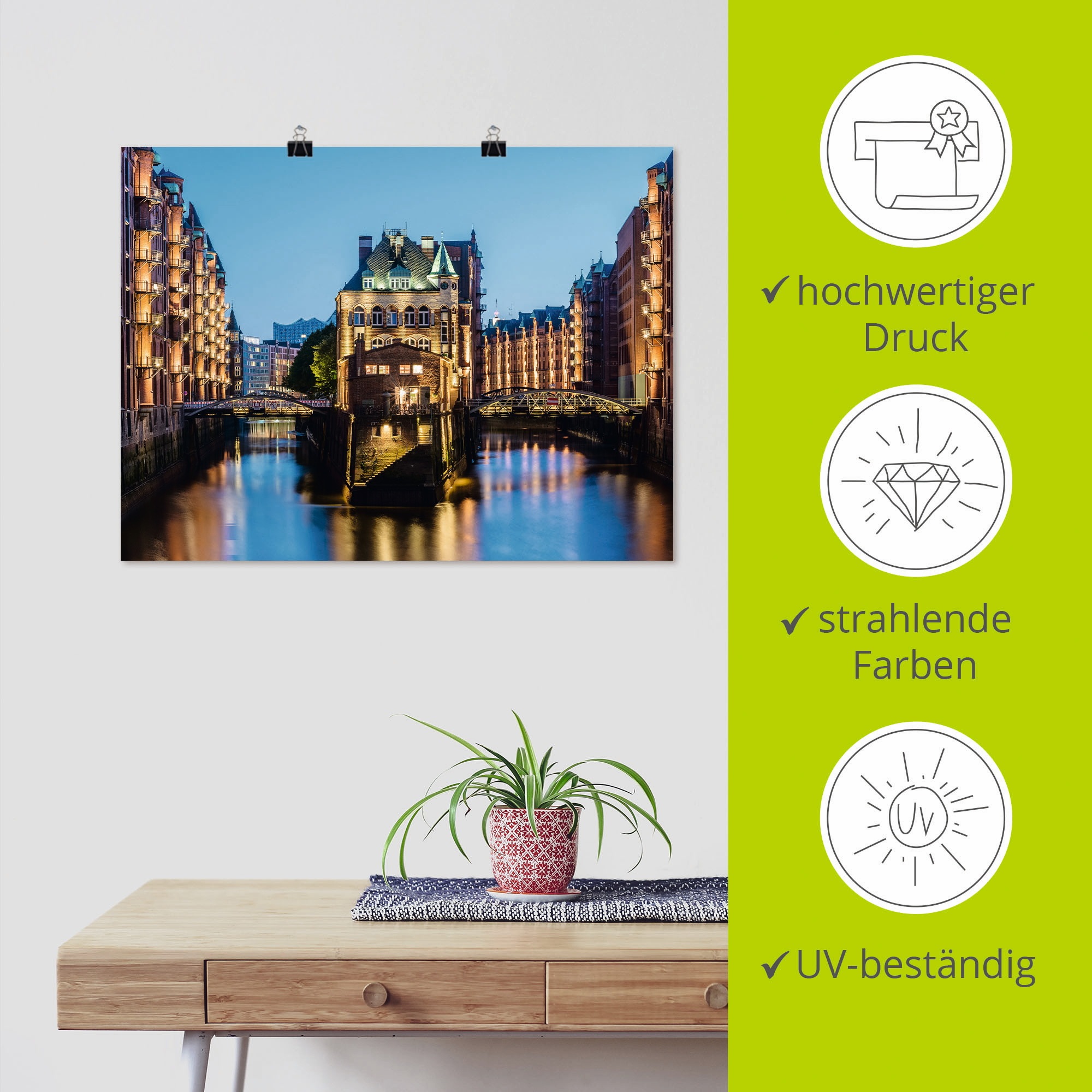 Artland Wandbild »Hamburg Wasserschloss in Speicherstadt 2«, Gebäude, (1 St.), als Alubild, Outdoorbild, Poster in verschied. Größen