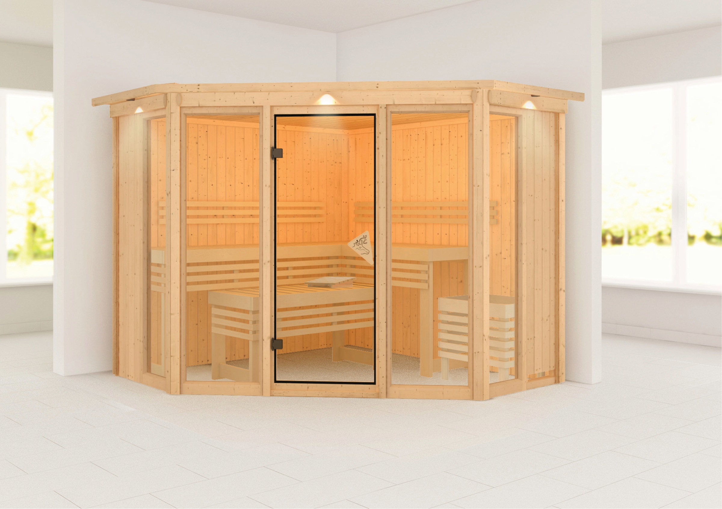 Karibu Sauna »Astrid 2«, 9-kW-Ofen mit integrierter Steuerung