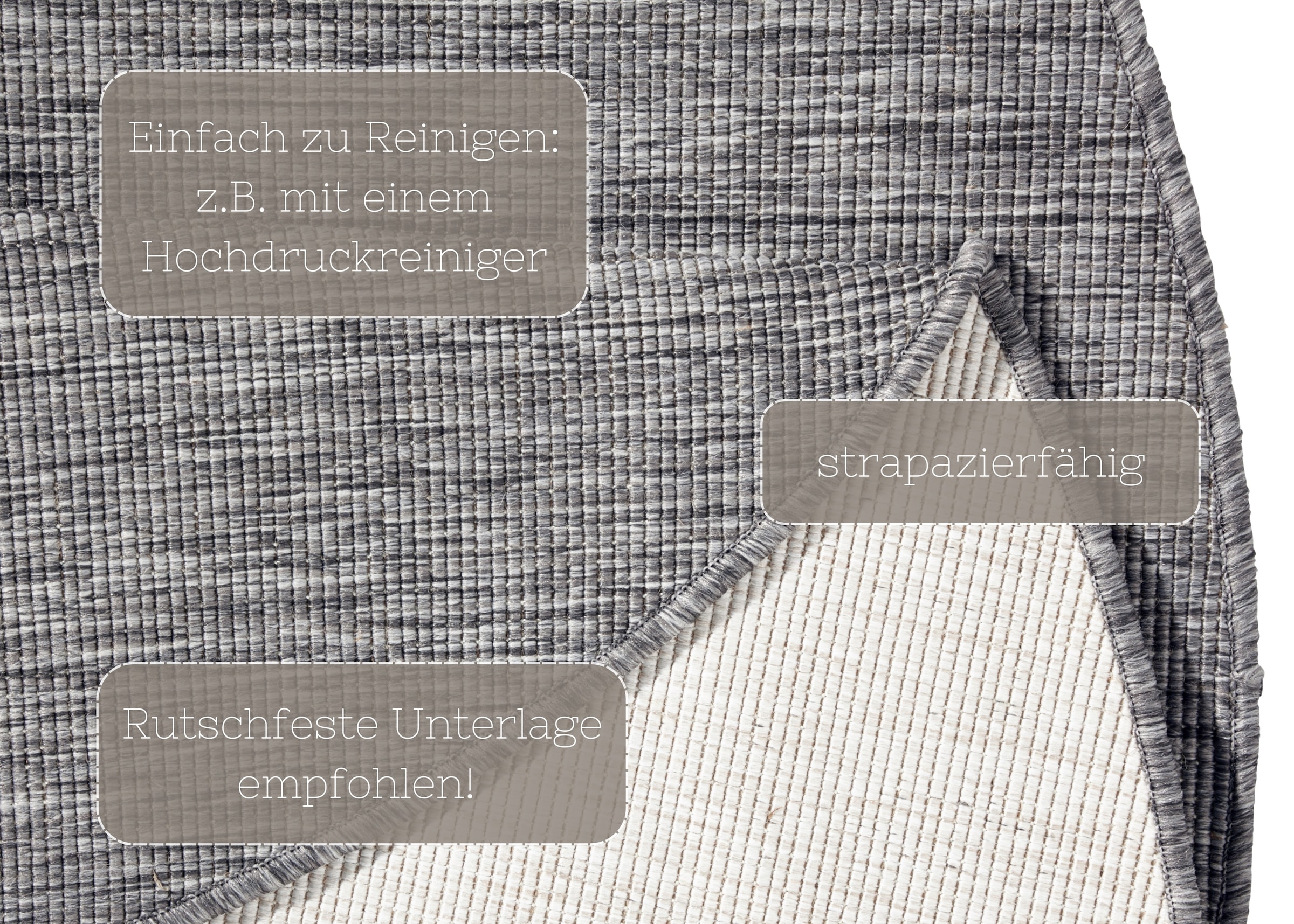NORTHRUGS Teppich »Miami Wendeteppich«, rund, 5 mm Höhe, In-& Outdoor, Wetterfest, Balkon, Garten, Wohnzimmer, Wasserfest