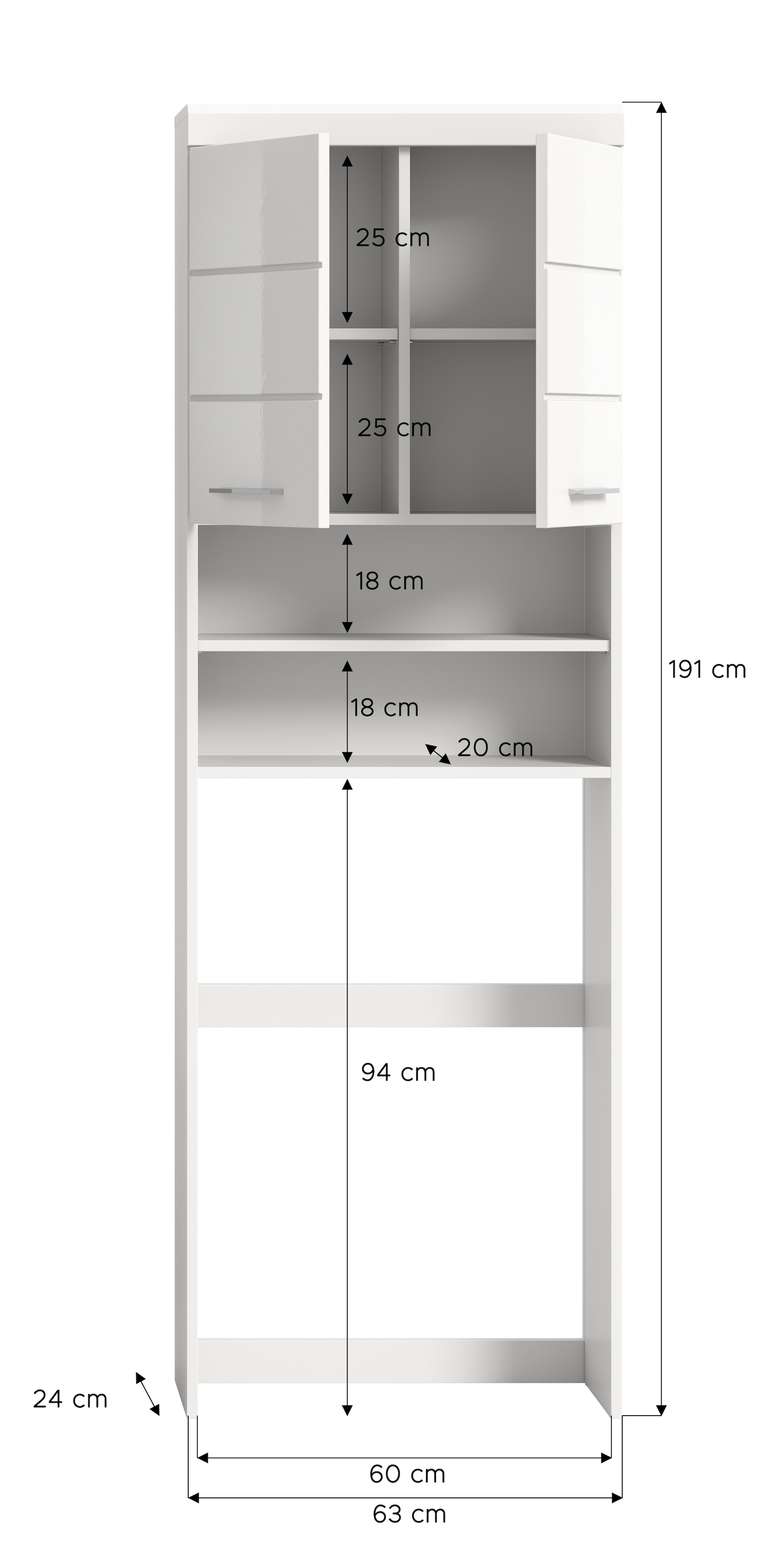 INOSIGN Waschmaschinenumbauschrank »Siena, Breite 63cm, für Waschmaschine & Trockner, 2 Türen, MDF-Front«, in verschiedenen Farben, Überbauschrank, Umbauschrank, Badschrank