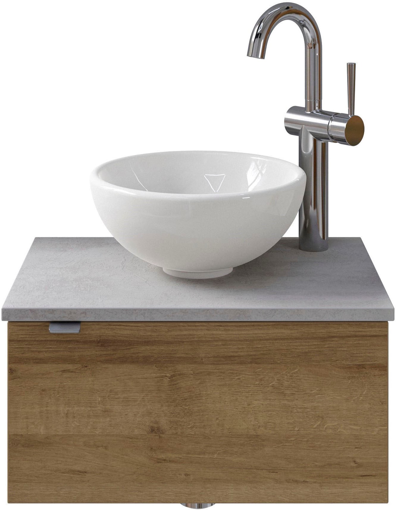 Saphir Waschtisch "Serie 6915 Waschschale mit Unterschrank für Gästebad, Gäste WC" Keramik-Aufsatzbecken, Waschtischplatte, Waschtischunterschrank, 3 Stk. tlg. 51 cm breit, 1 Tür, Waschtischplatte, kleine Bäder, ohne Armatur