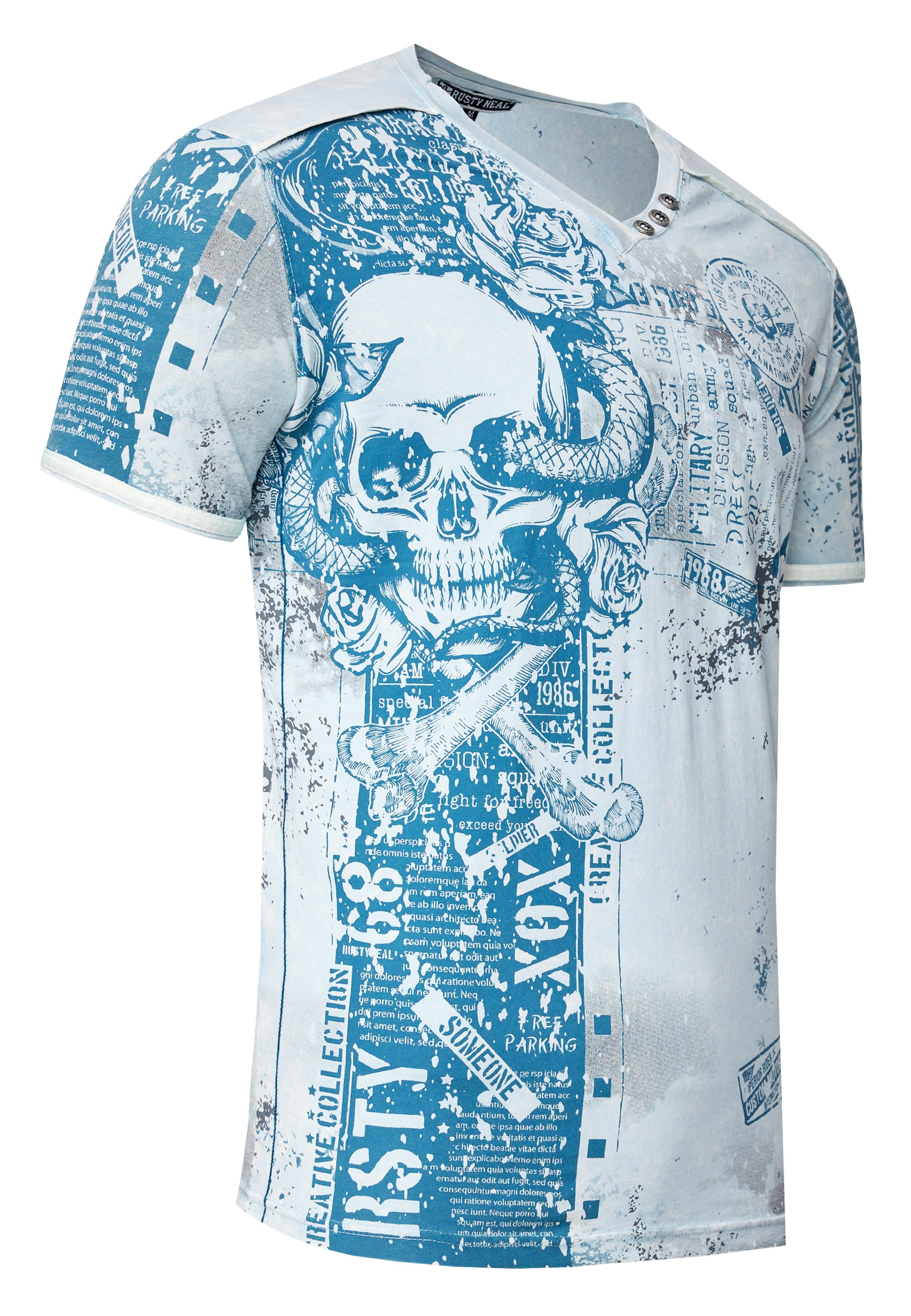 Rusty Neal Herren Hellblaues T-Shirt Größe S 3