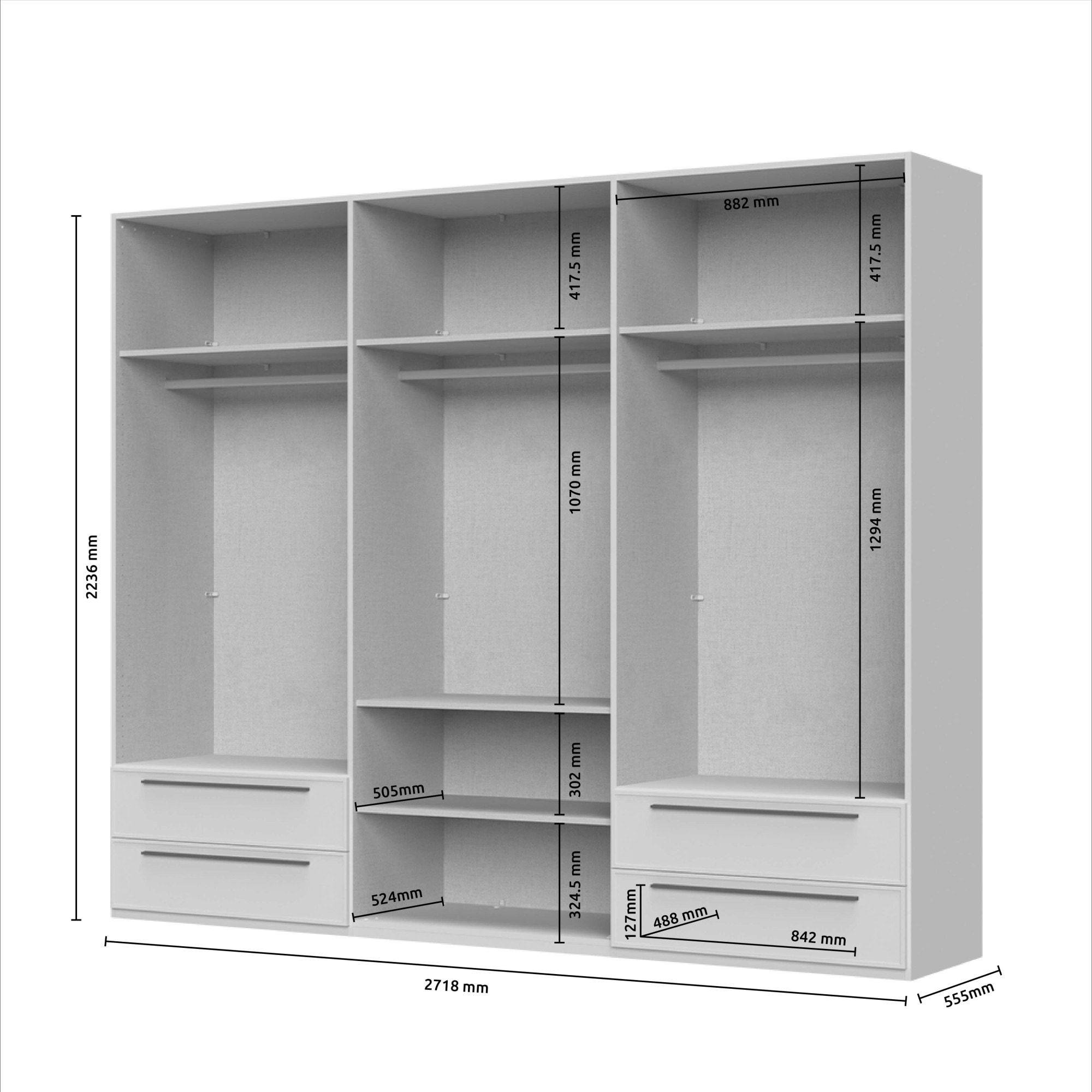 Places of Style Drehtürenschrank »Opera mit oder ohne Kranz inkl. LED-Bel.,B 227,272,317 oder 362 cm«, UV lackiert, Soft Close Funktion, Höhenverstellbare Füße