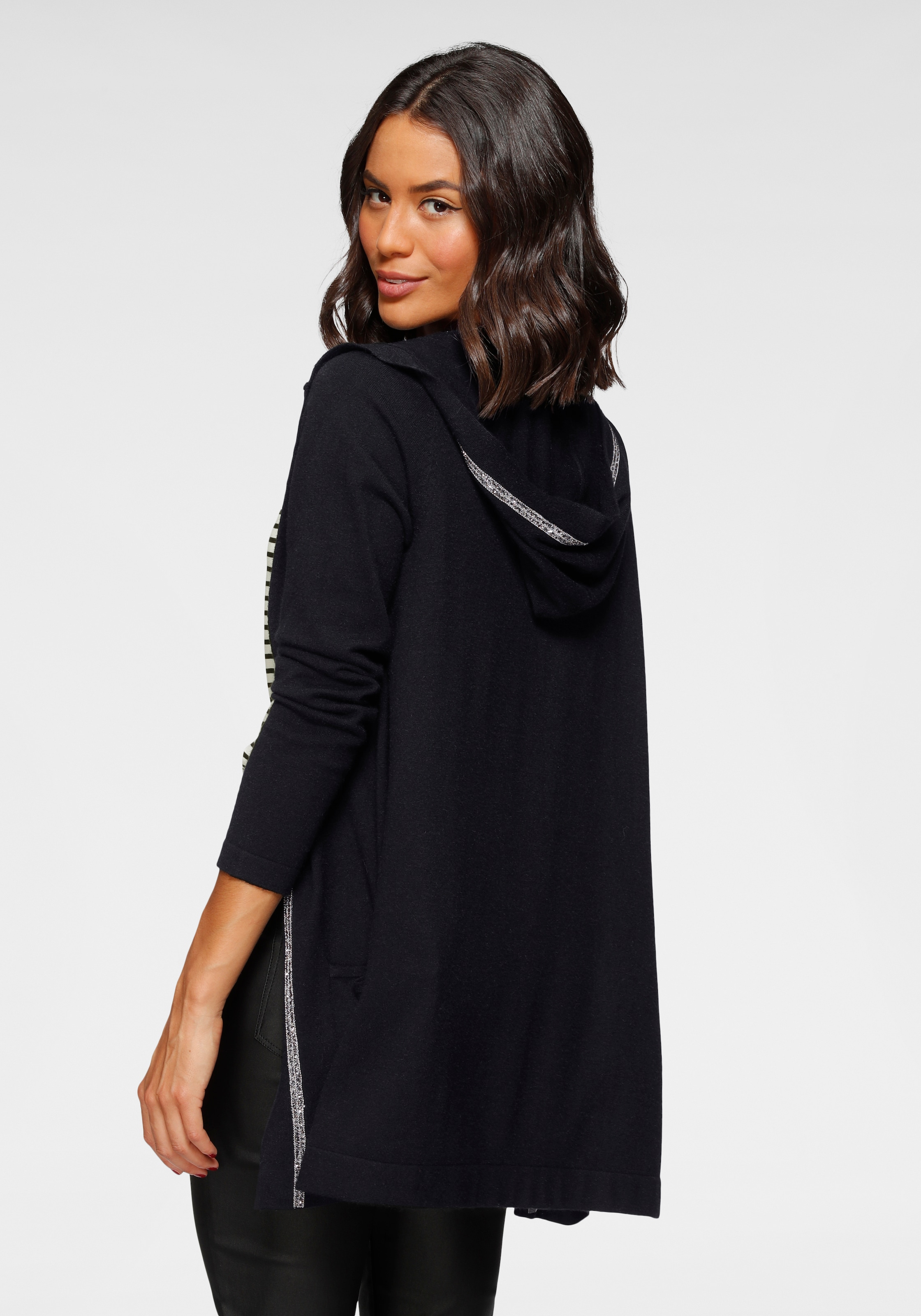 Laura Scott Longstrickjacke, mit Kapuze und Schmuckband an der vorderen Kante