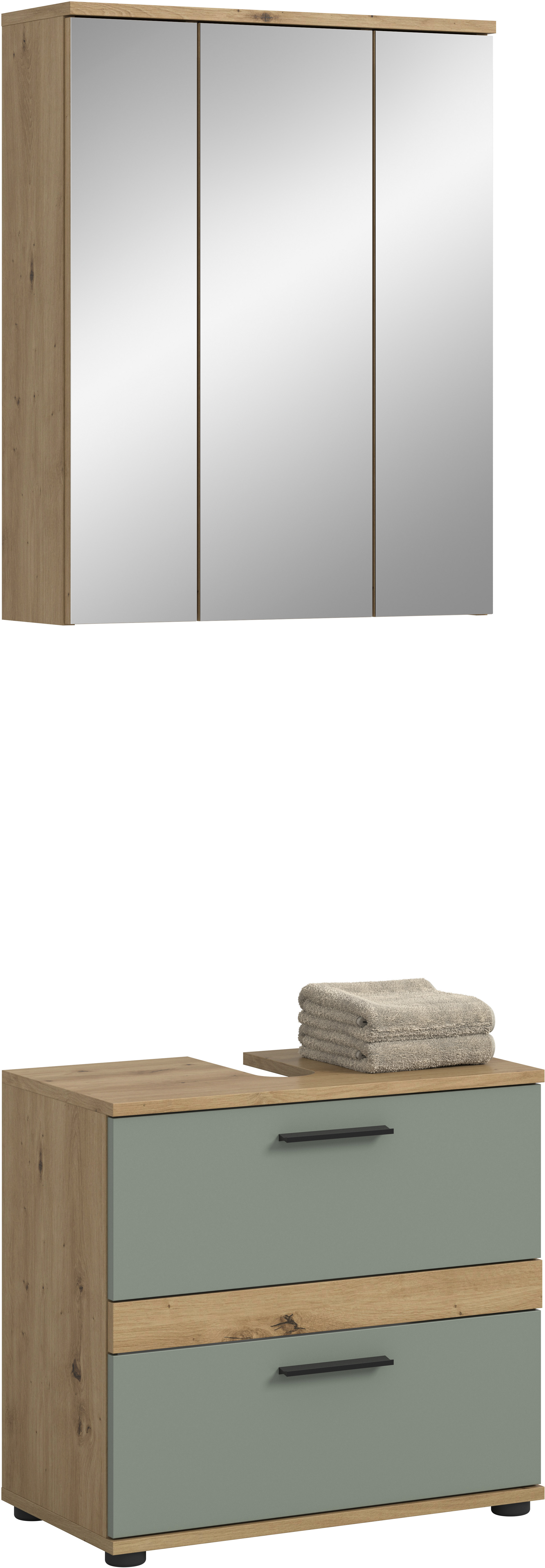 welltime Badmöbel-Set "Lucca, bestehend aus: 1x Waschbeckenunterschrank & 1x Spiegelschrank" Set, 2 Stk. tlg.