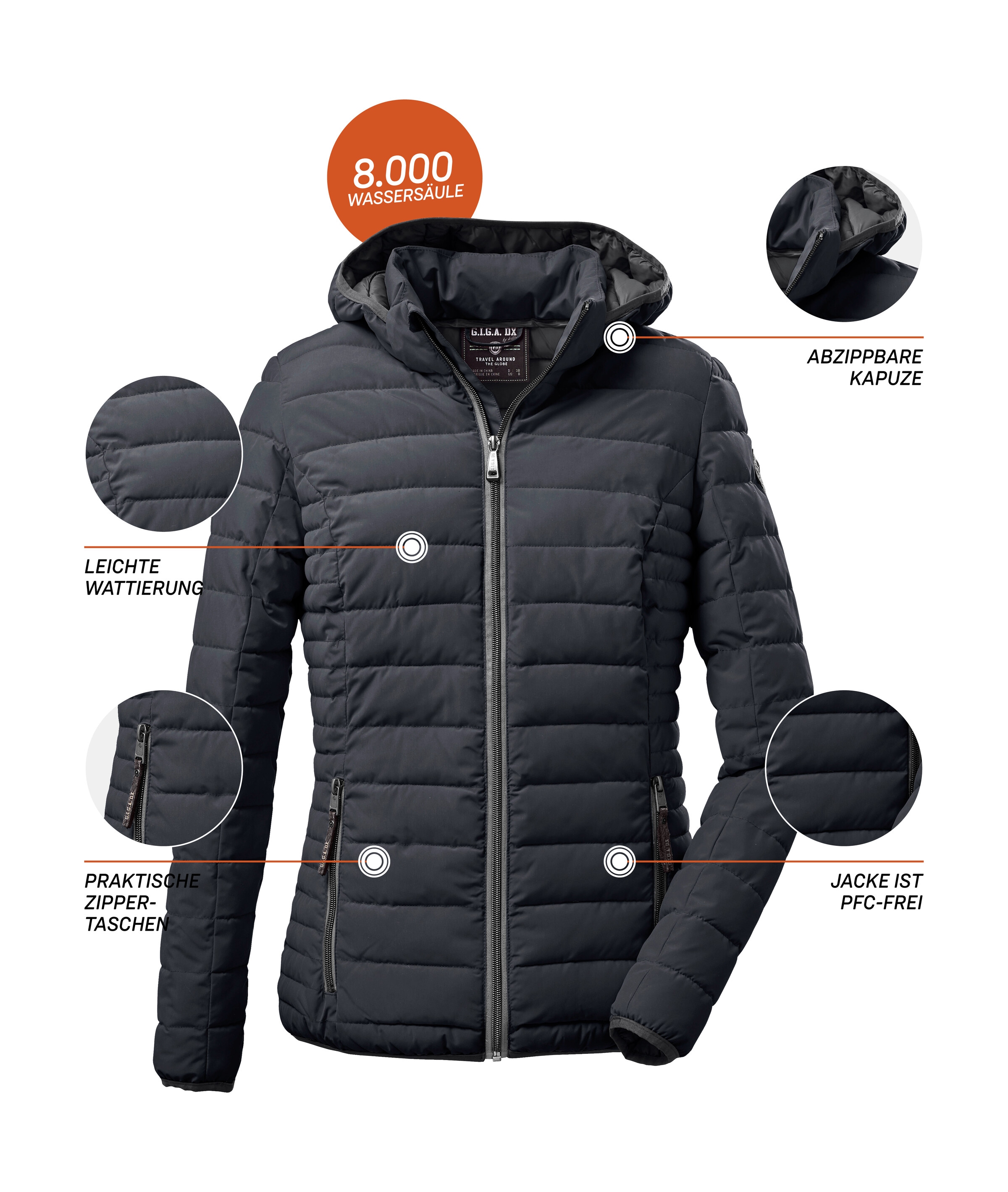G.I.G.A. DX by killtec Steppjacke »Ventoso WMN Quilted JCKT D«, Leichte Jacke, wind- und wasserabweisend, mit abzippbarer Kapuze