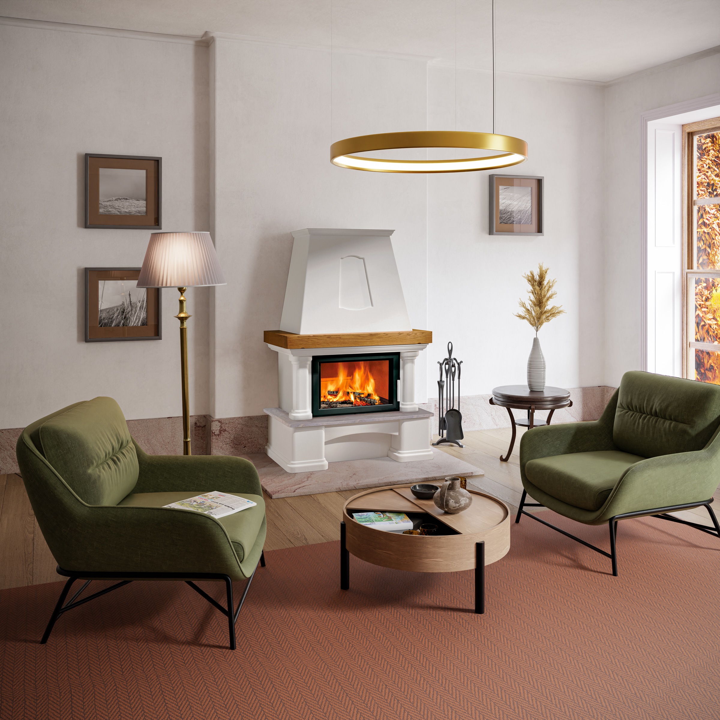 Haas + Sohn Kaminbausätze »GENF-III Quarzit Mocca Creme mit KOMFORT-IV=« Set, 