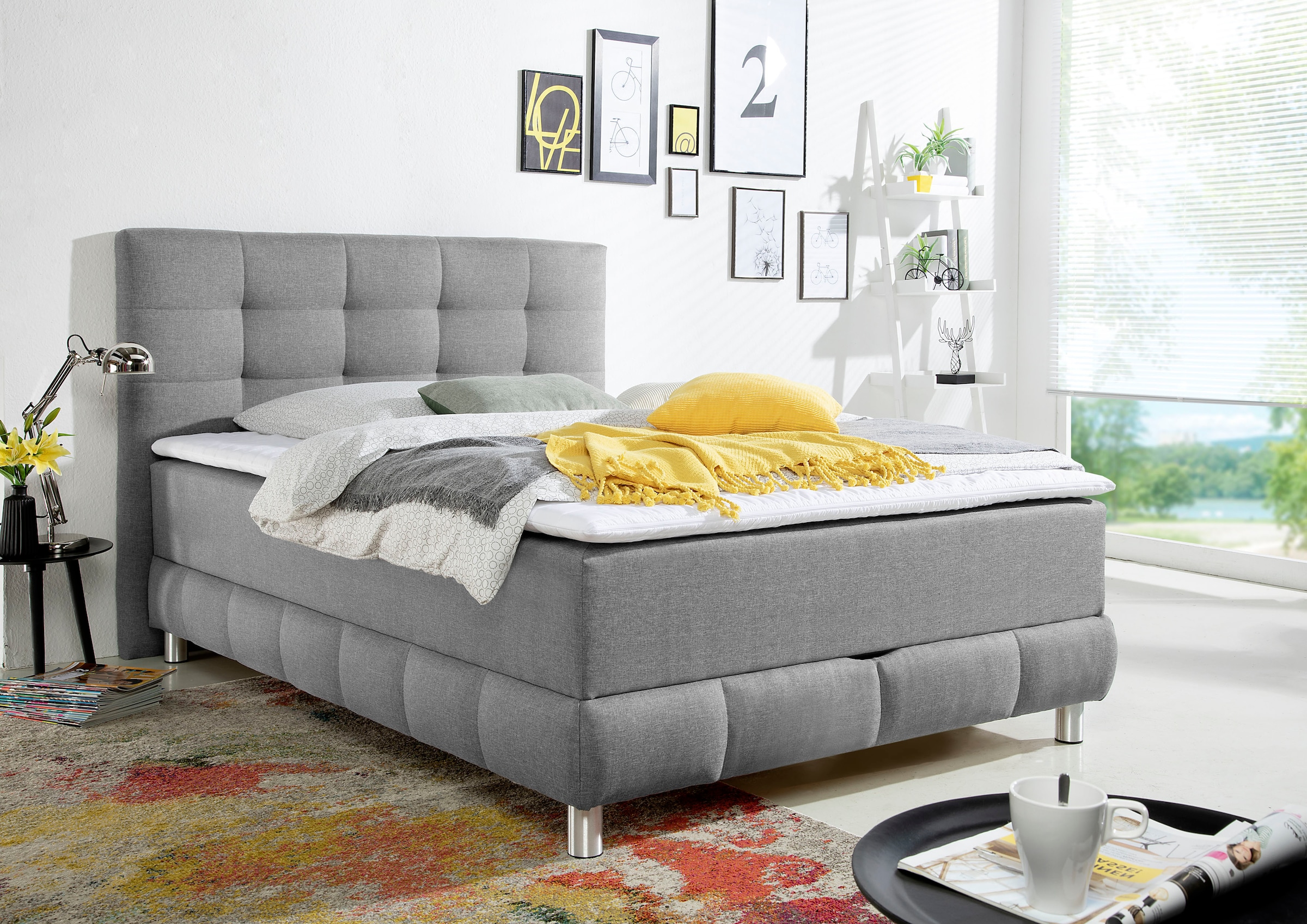 Boxbett HOME AFFAIRE "Vaasa", grau, B:154cm L:230cm, Komplettbetten, inkl. Bettkasten & Topper, XXL-Ausführung, Überlänge 220 cm 7