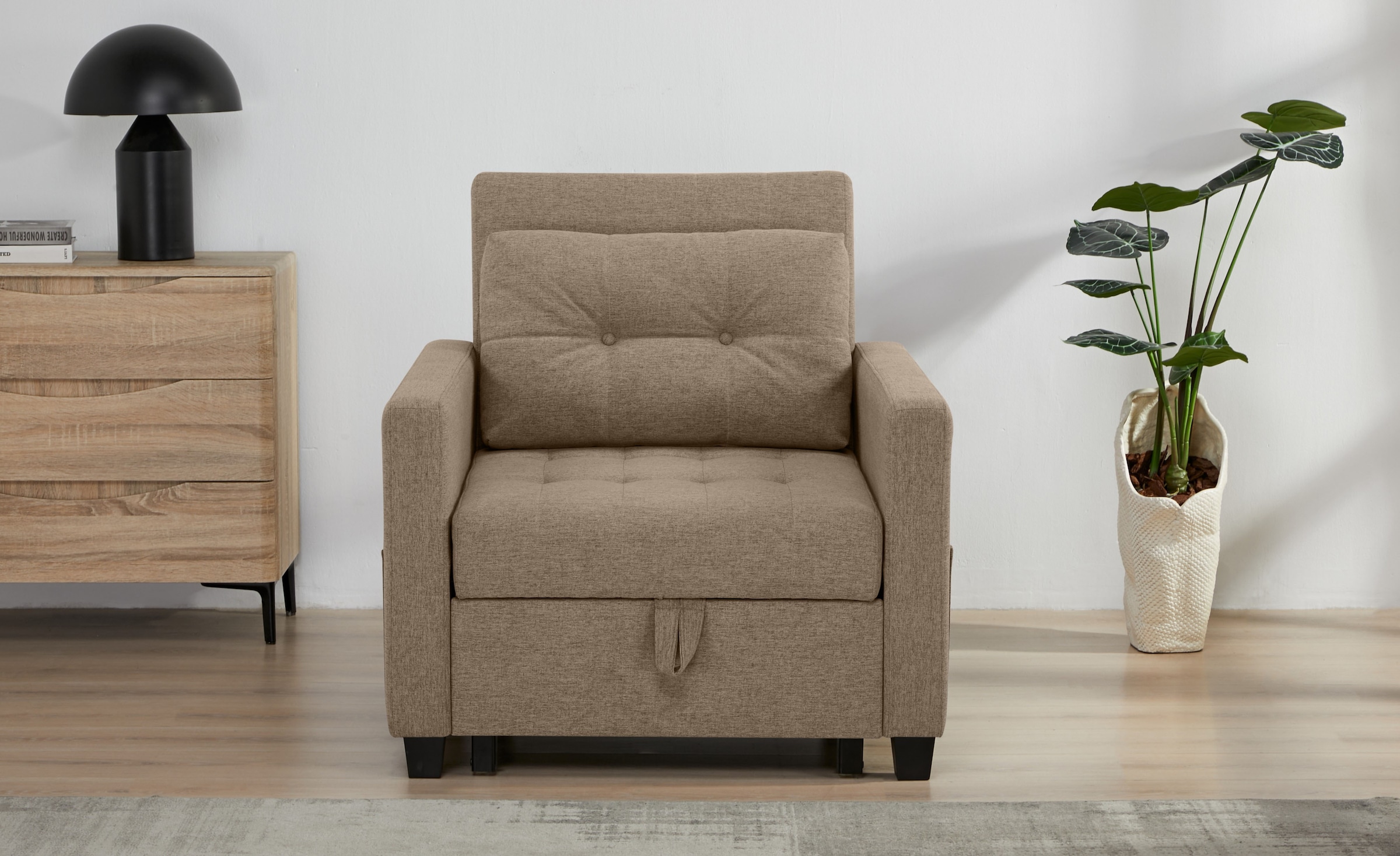 OTTO home Sessel »TYLLI, 91 cm, wandelbar zum Gästebett, Schlafliege, klappbar« verstellbarer Rückenlehne, Klappmechanismus, Webstoff