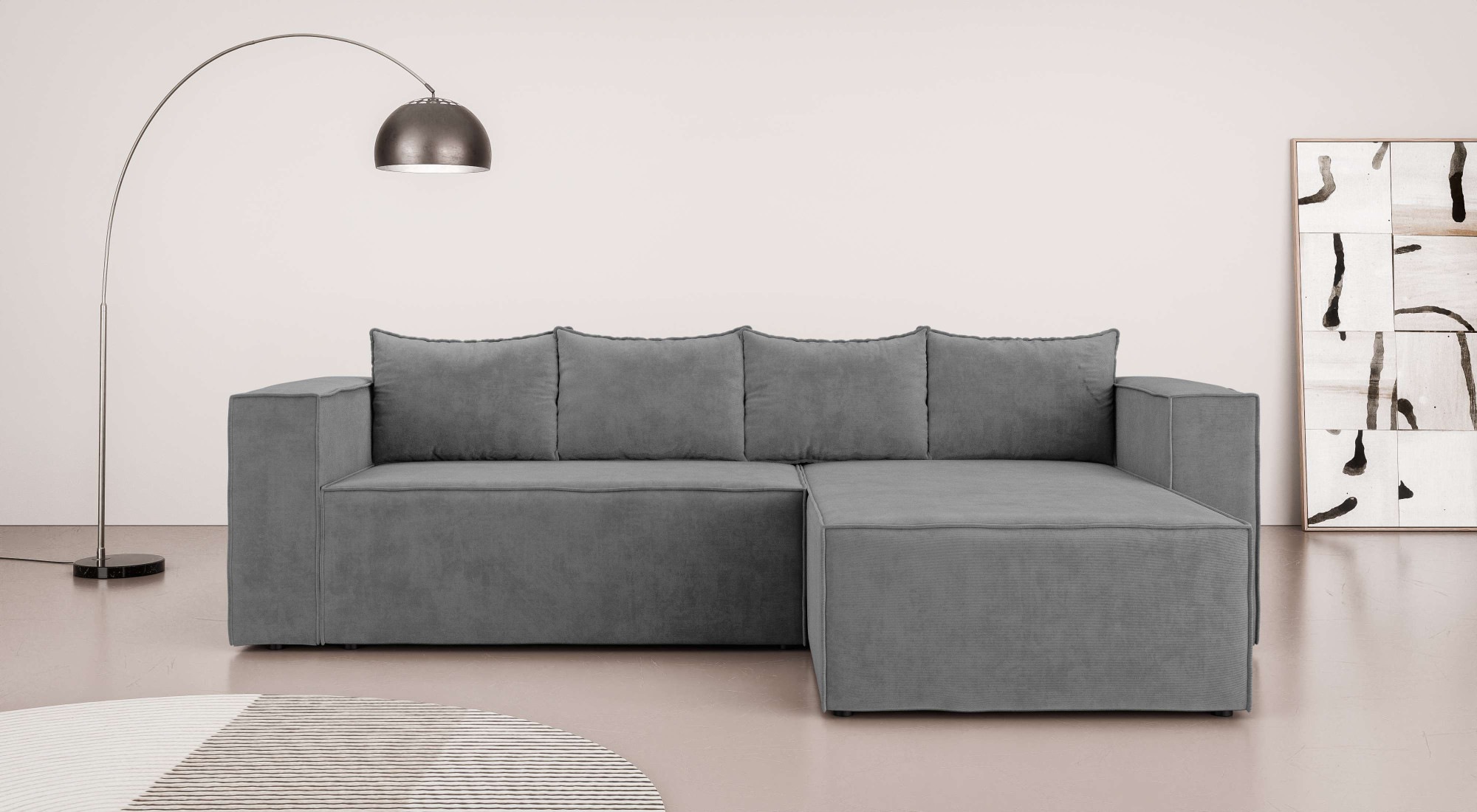 INOSIGN Ecksofa »LINCOLNVILLE mit Bettfunktion und Bettkasten, Maße B/H/T 244/76/150 cm«, L-Form mit Wellenunterfederung, Recamiere beidseitig montierbar