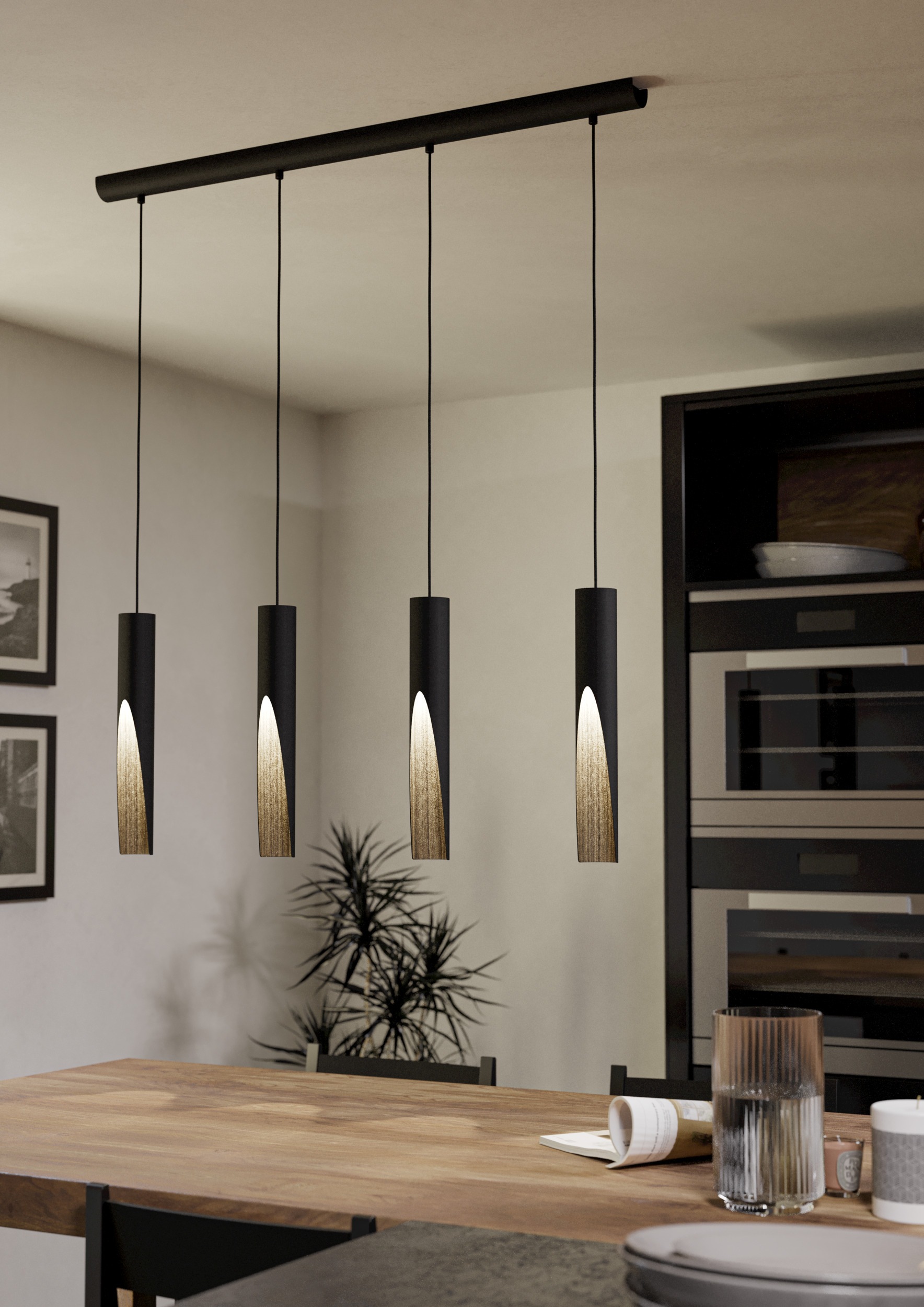 EGLO Hängeleuchte »BARBOTTO Pendellampe - Stahl, Holz - GU10 - 4X4,5W - IP20« GU10 1 Stk. Hängelampe, Deckenlampe, Wohnzimmer, Esszimmer, L92,5 x B6 x H110 cm