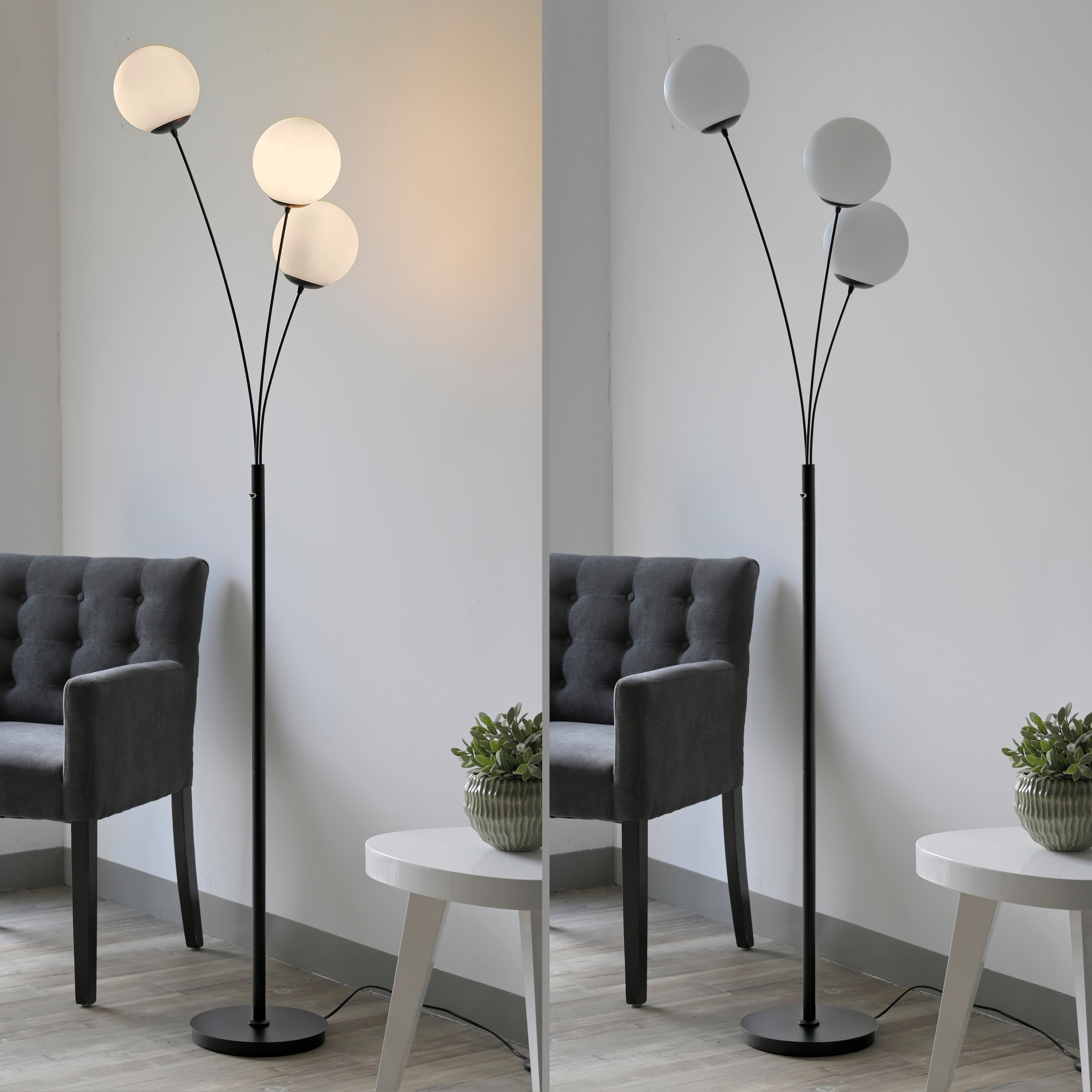 andas Stehlampe »Nymölla«, 3 flammig, Leuchtmittel E14 | ohne Leuchtmittel, Stehleuchte mit großen Glaskugeln amberfarben oder opal matt weiß