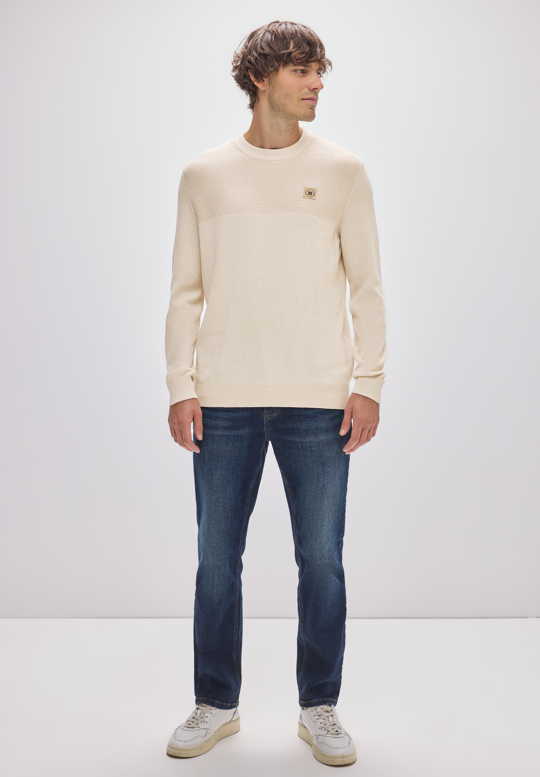 STREET ONE MEN Rundhalspullover aus reiner Baumwolle