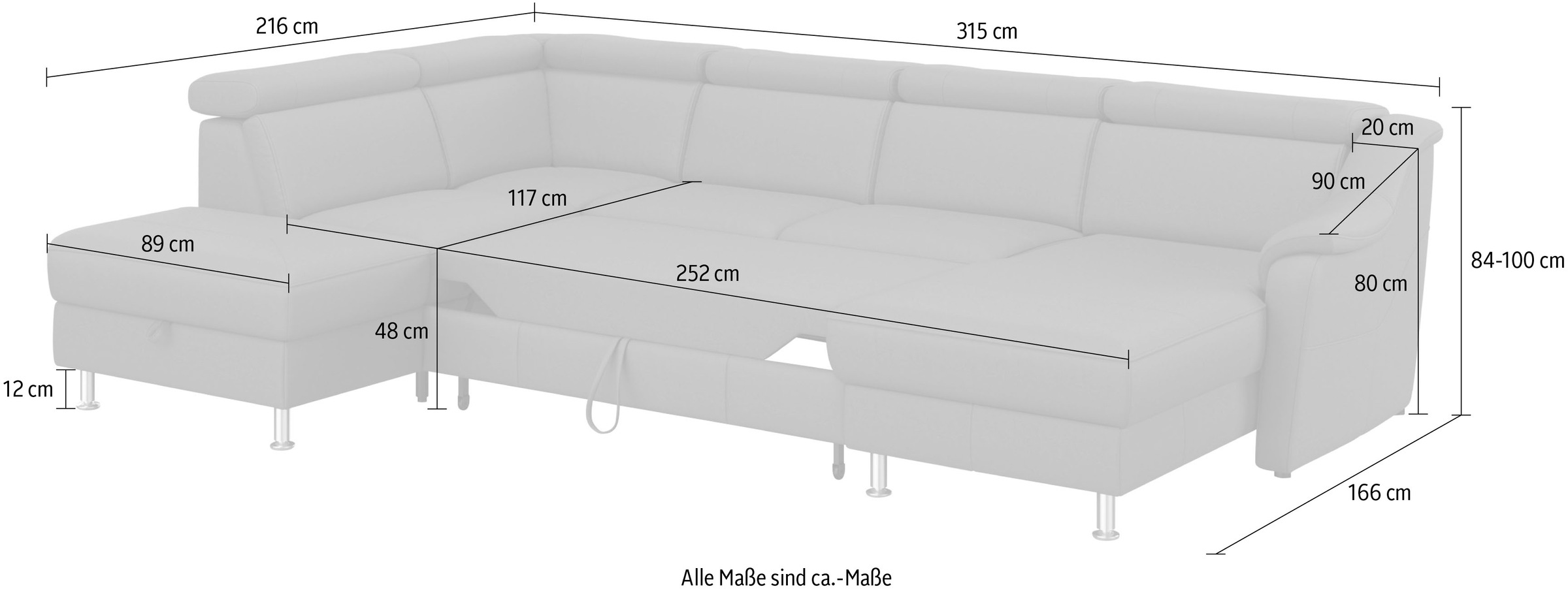 sit&more Wohnlandschaft »Freetown U-Form«, Kopfteilverstellung und Federkern, wahlweise mit Bettfunktion